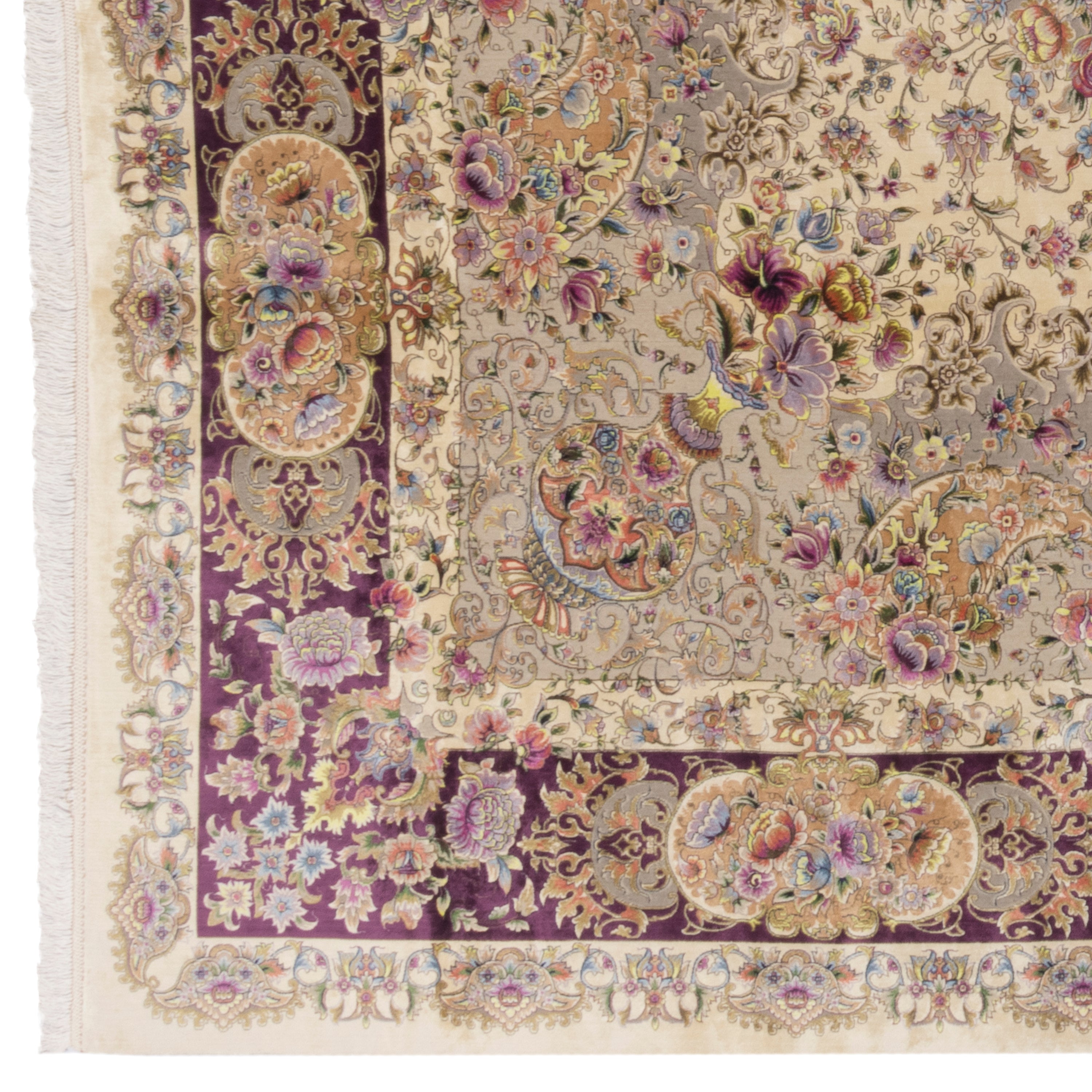 Machine-made Rug, Flowers & Leaves Medallion & Corner, Acrylic & Bamboo Silk, SPU 200040