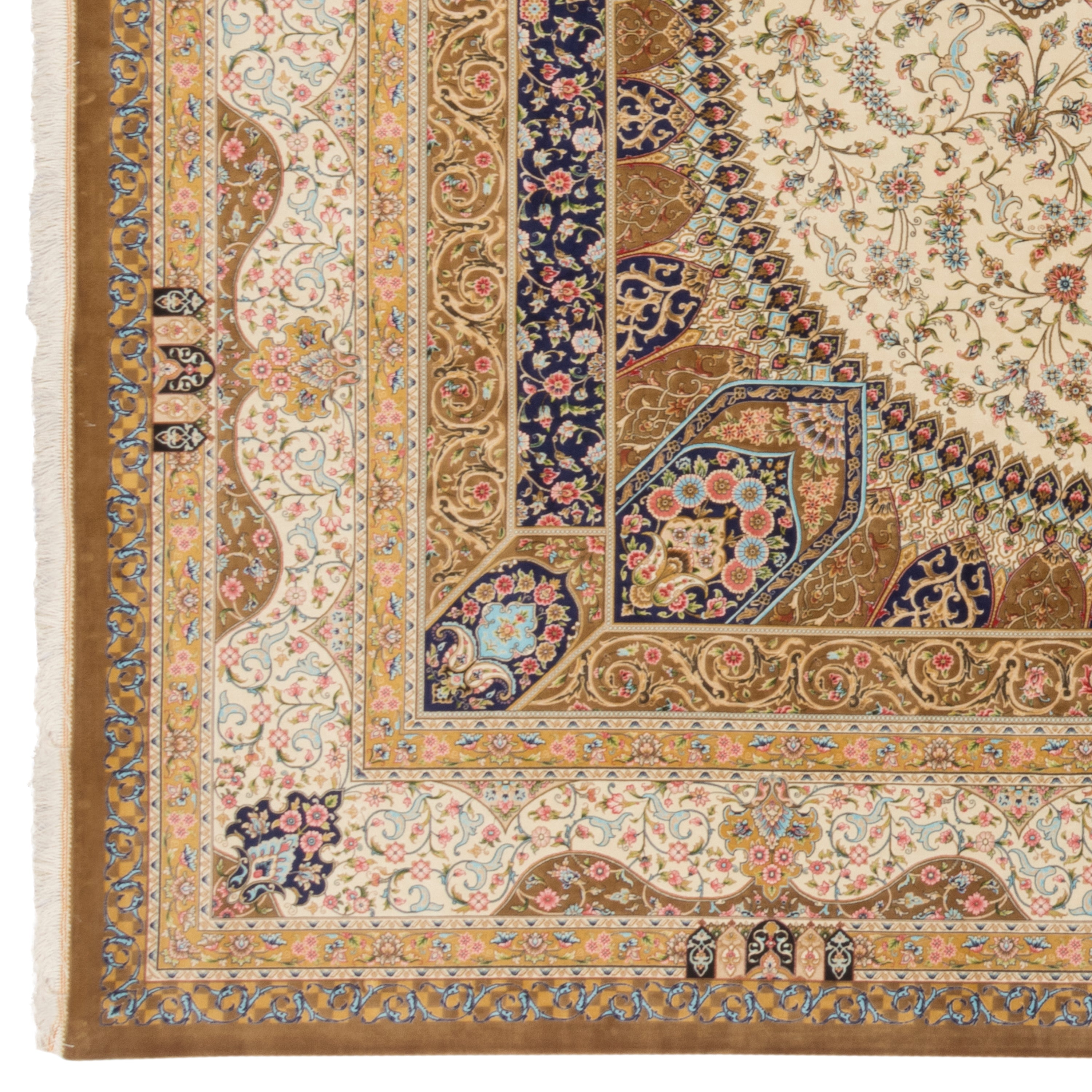 Machine-made Rug, Flowers & Leaves Medallion & Corner, Bamboo Silk, SPU 800041