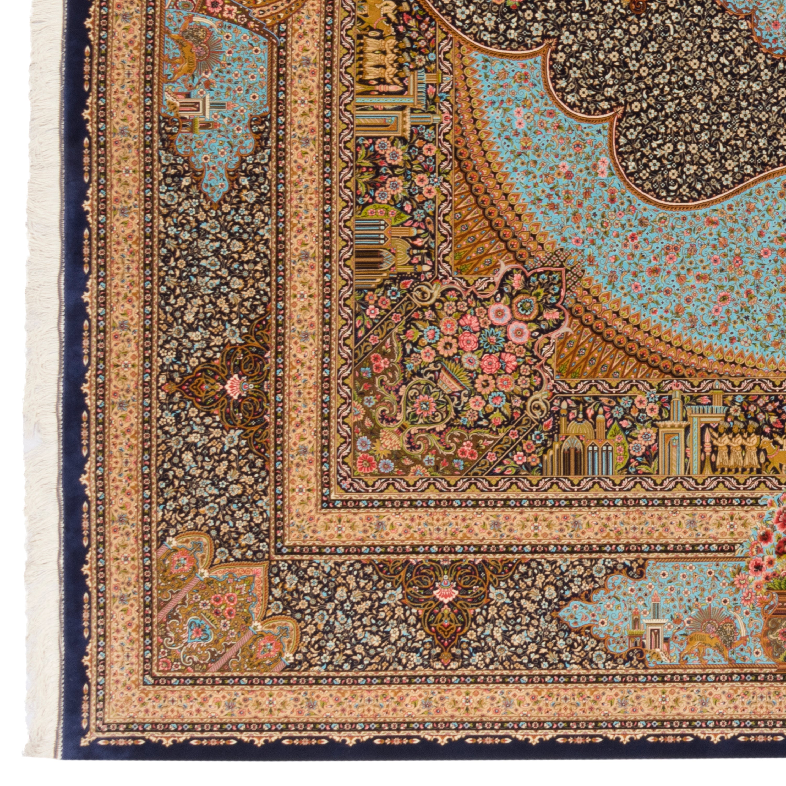 Machine-made Rug, Flowers & Leaves Medallion & Corner, Acrylic & Bamboo Silk, SPU 200042