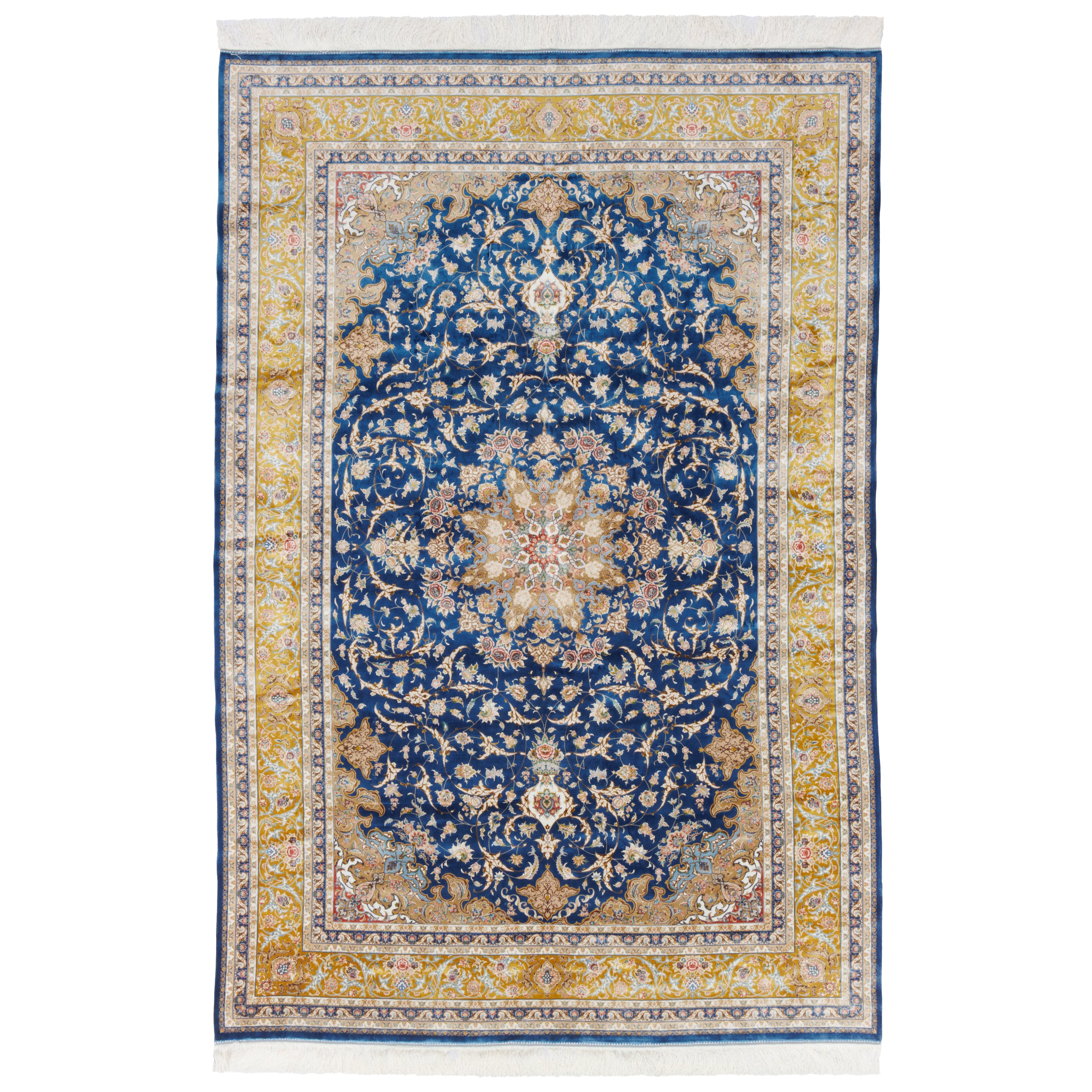Machine-made Rug, Flowers & Leaves Medallion & Corner, Acrylic & Bamboo Silk, SPU 200177