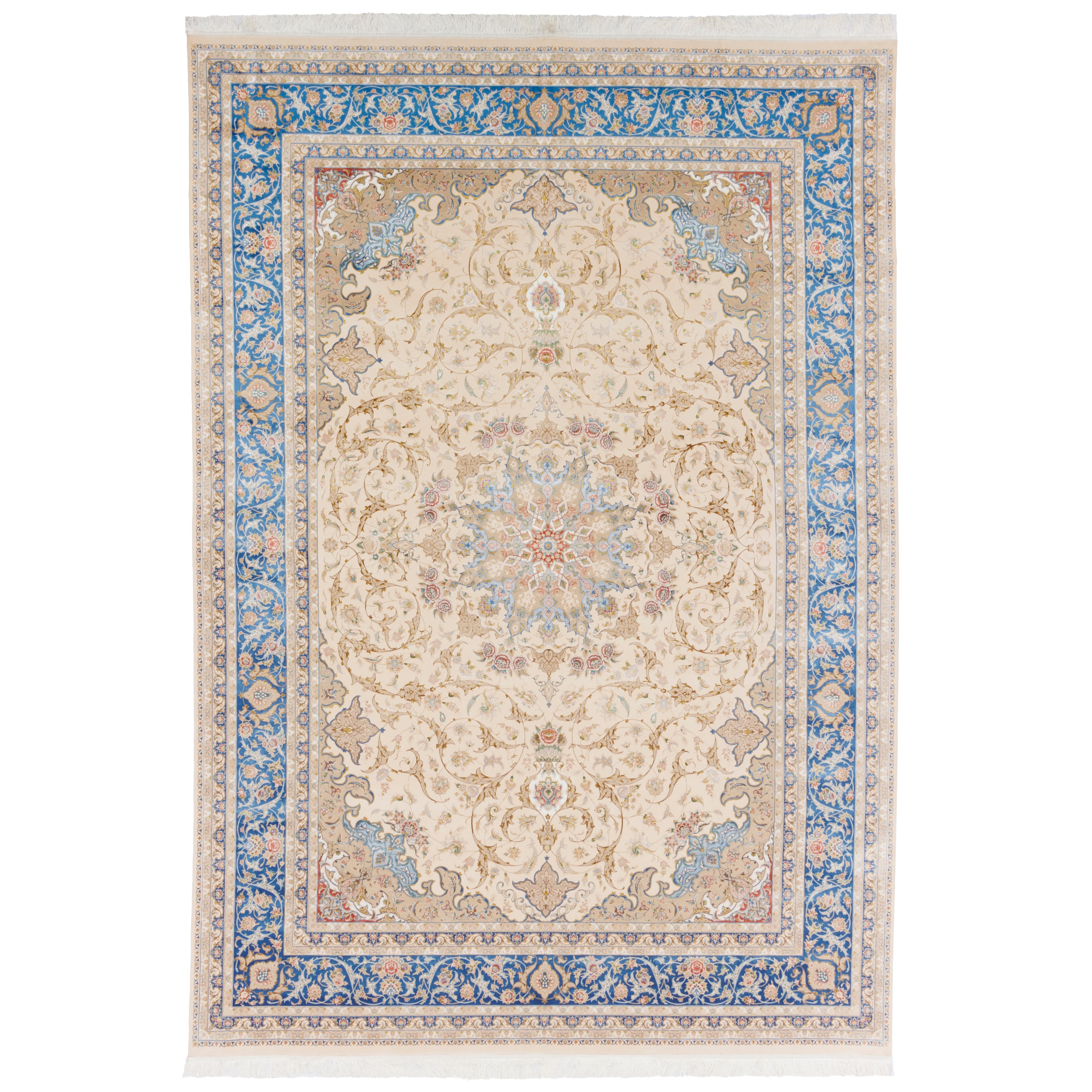 Machine-made Rug, Flowers & Leaves Medallion & Corner, Acrylic & Bamboo Silk, SPU 200177