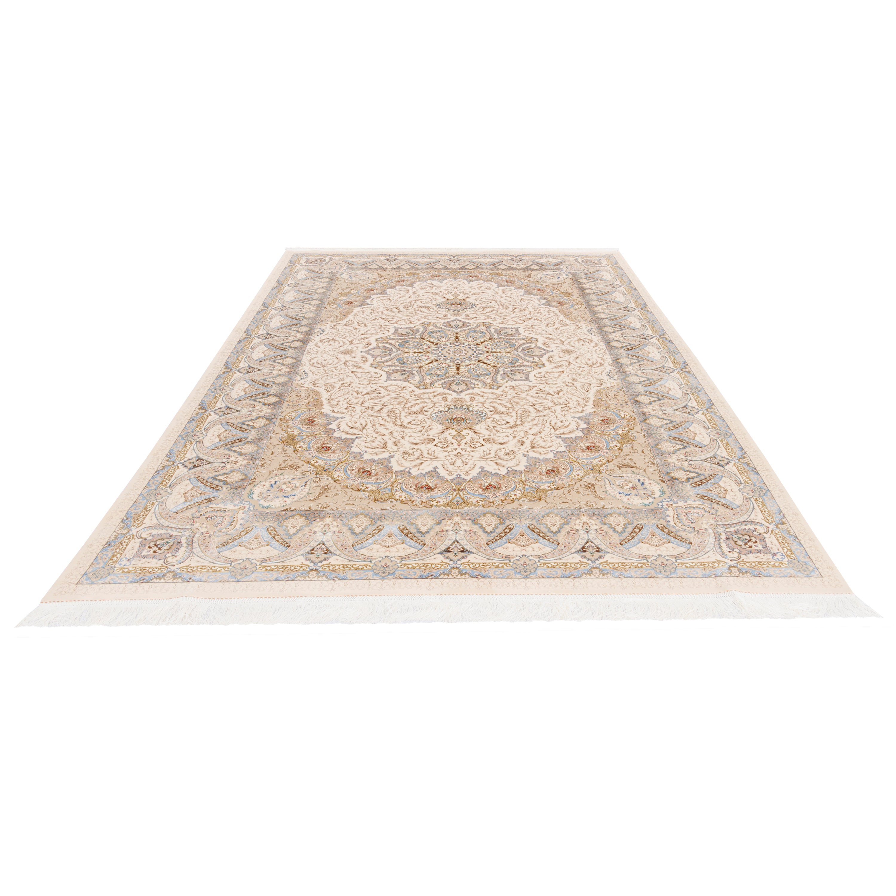 Machine-made Rug, Flowers & Leaves Medallion & Corner, Acrylic & Bamboo Silk, SPU 200178