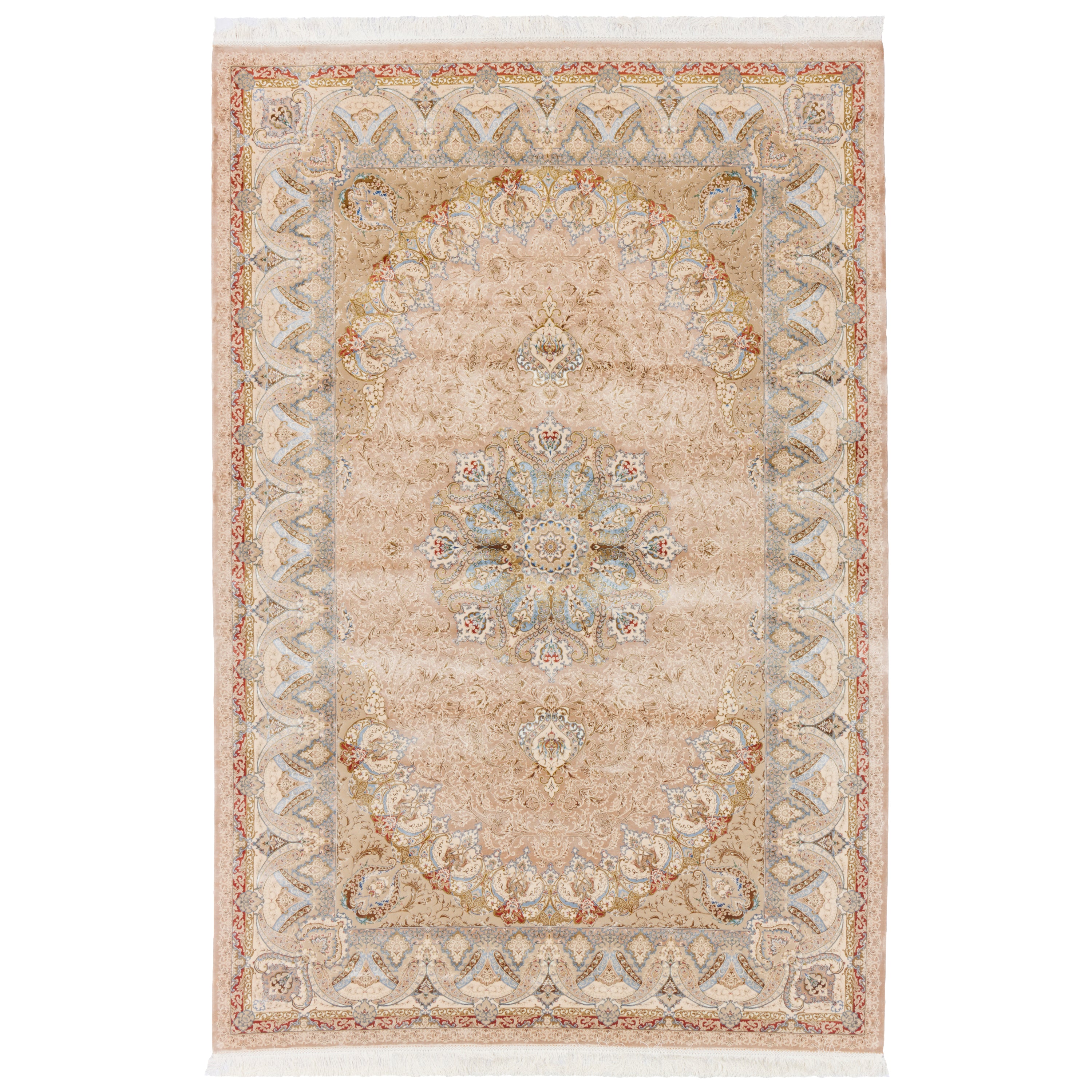 Machine-made Rug, Flowers & Leaves Medallion & Corner, Acrylic & Bamboo Silk, SPU 200178