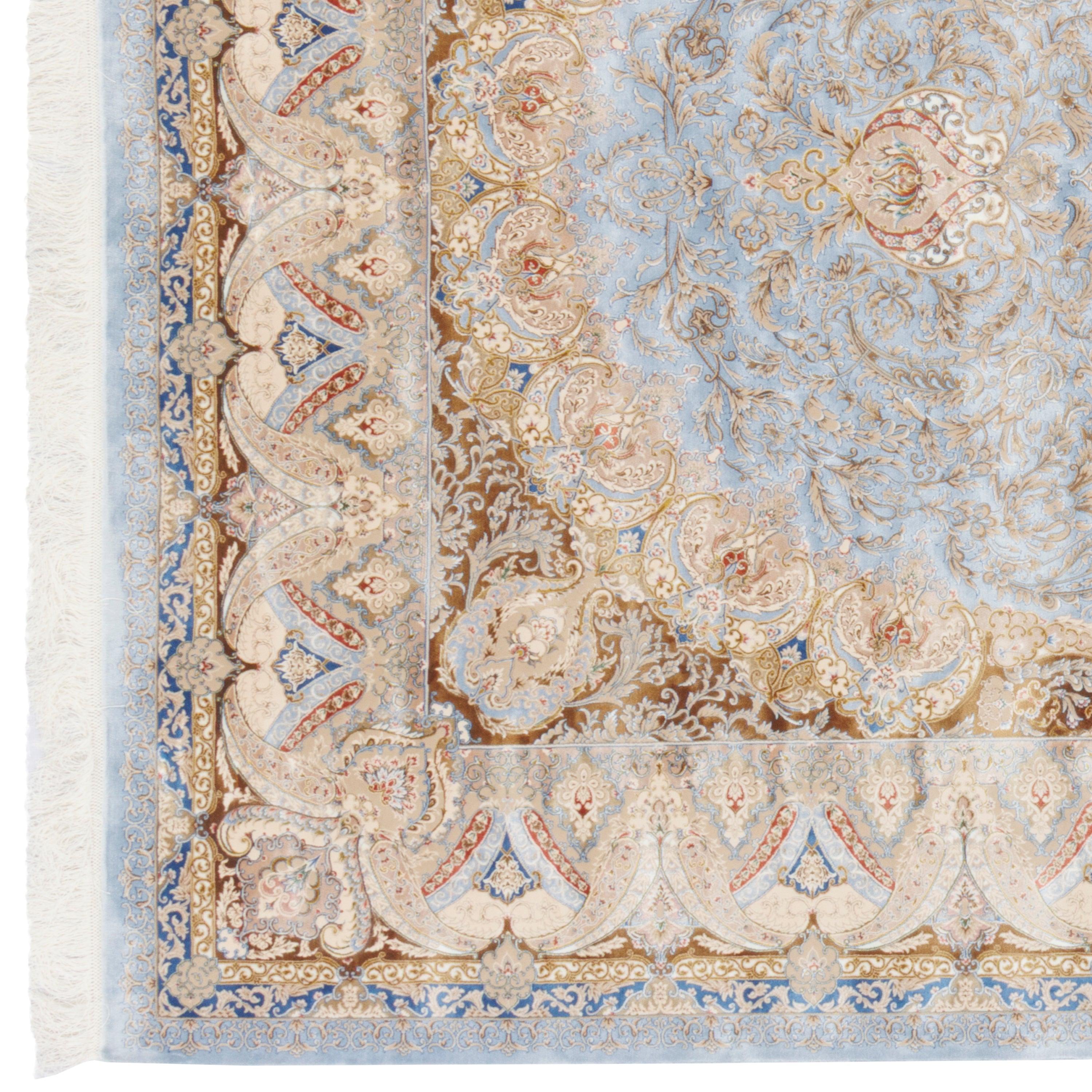 Machine-made Rug, Flowers & Leaves Medallion & Corner, Acrylic & Bamboo Silk, SPU 200178