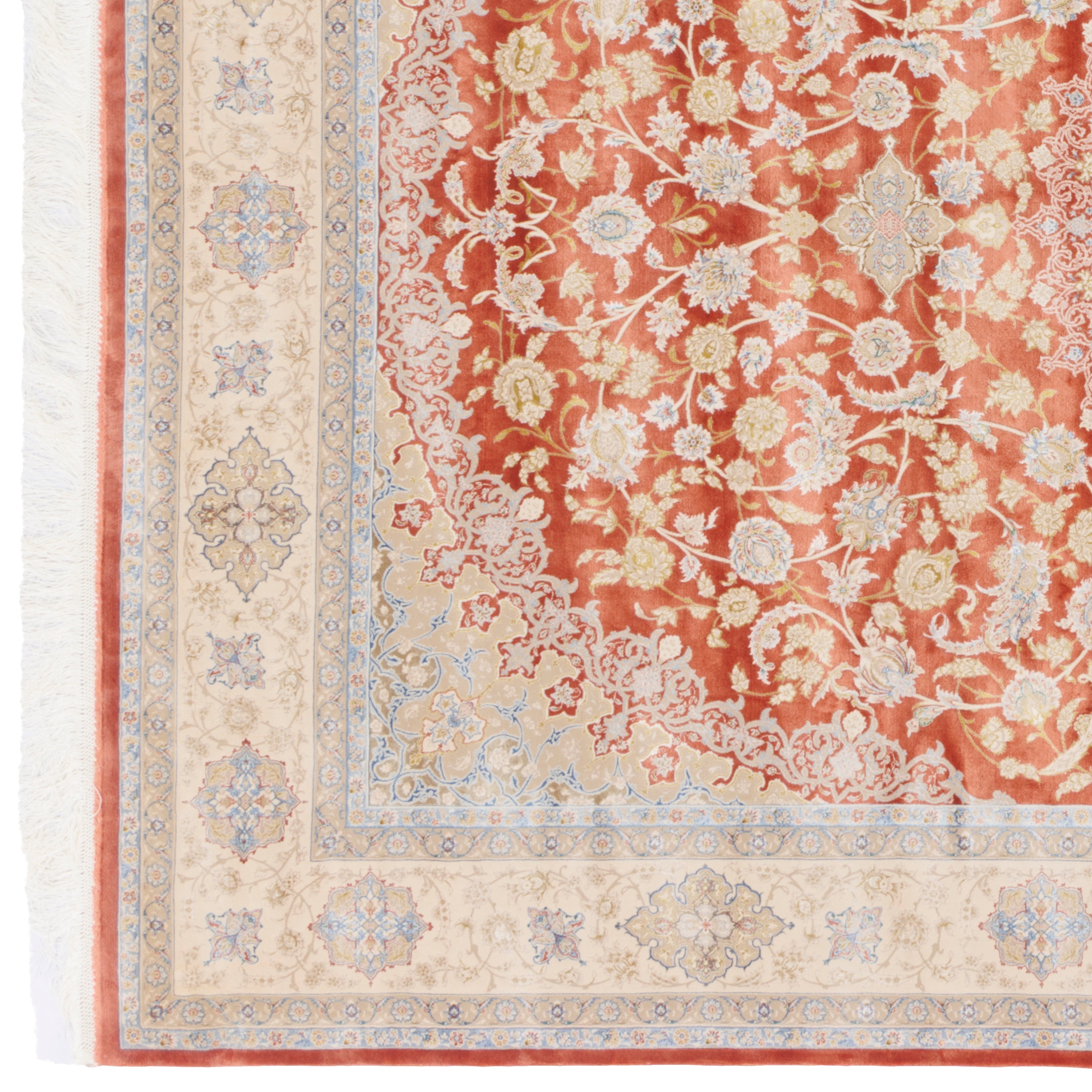 Machine-made Rug, Flowers & Leaves Medallion & Corner, Acrylic & Bamboo Silk, SPU 200180