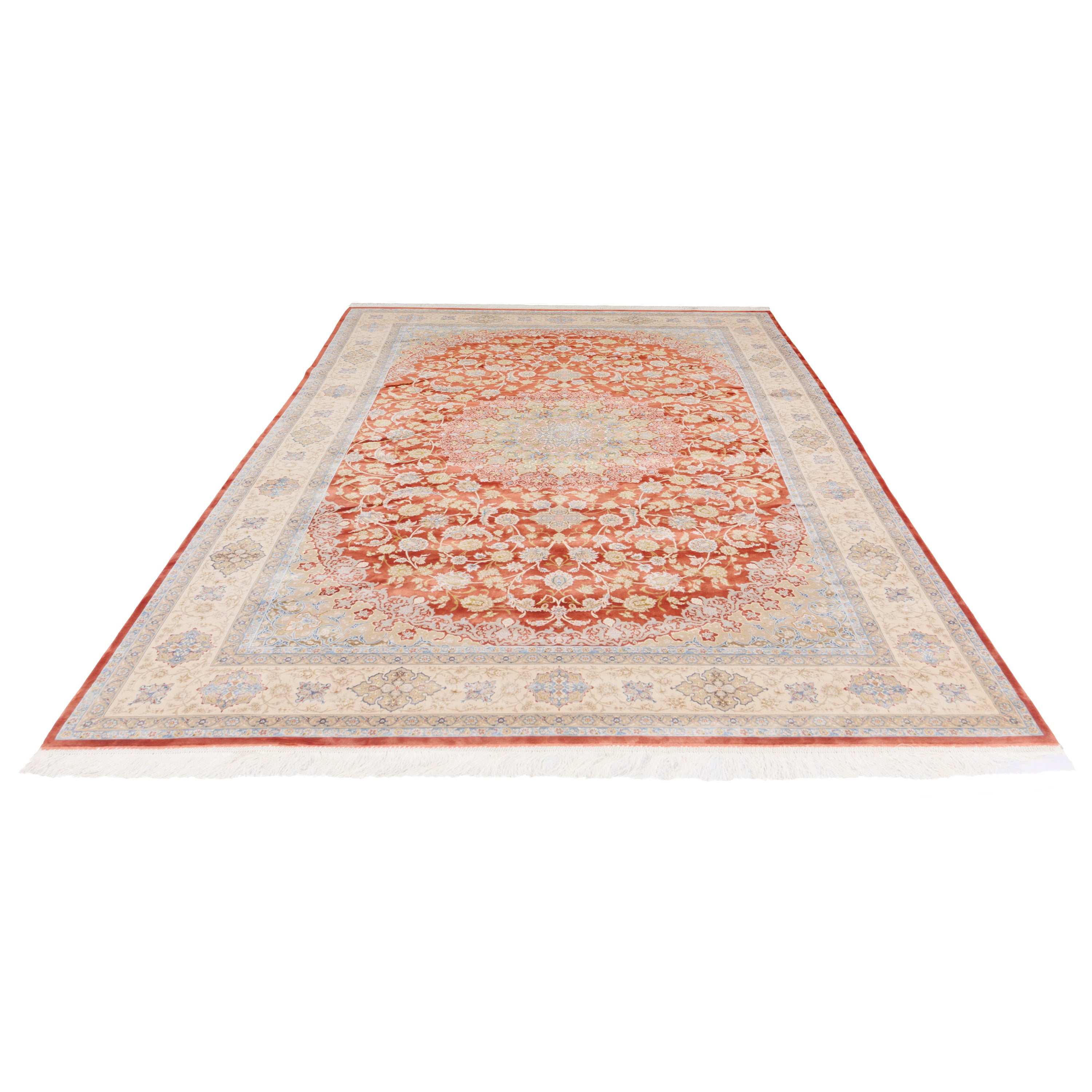 Machine-made Rug, Flowers & Leaves Medallion & Corner, Acrylic & Bamboo Silk, SPU 200180