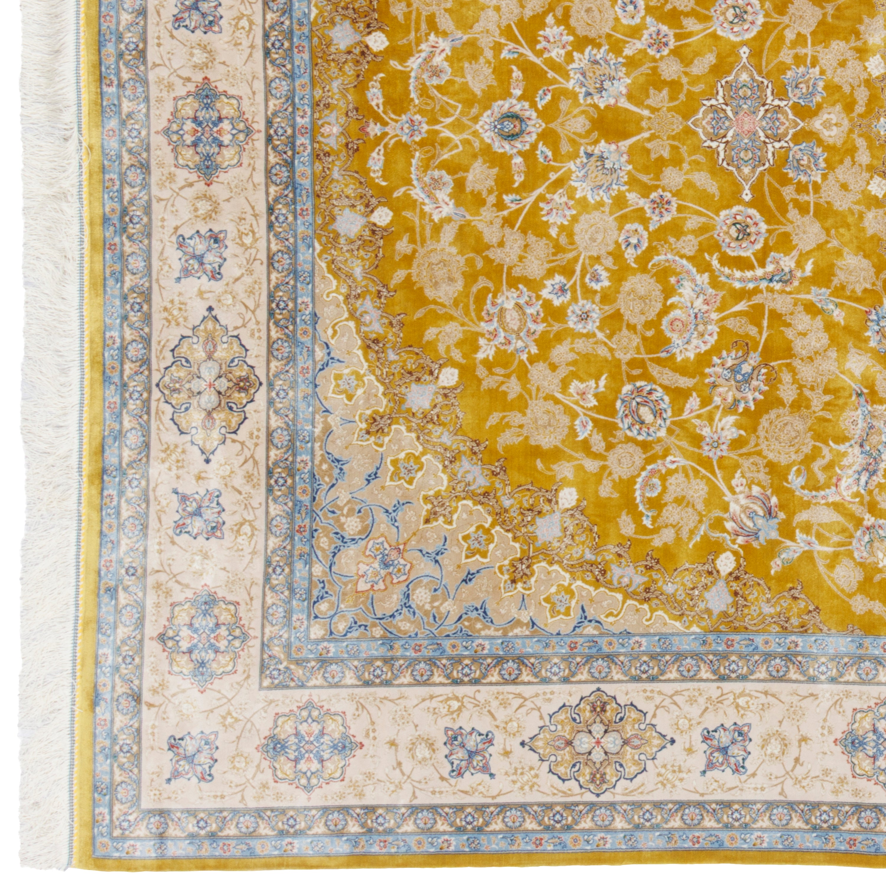 Machine-made Rug, Flowers & Leaves Medallion & Corner, Acrylic & Bamboo Silk, SPU 200180