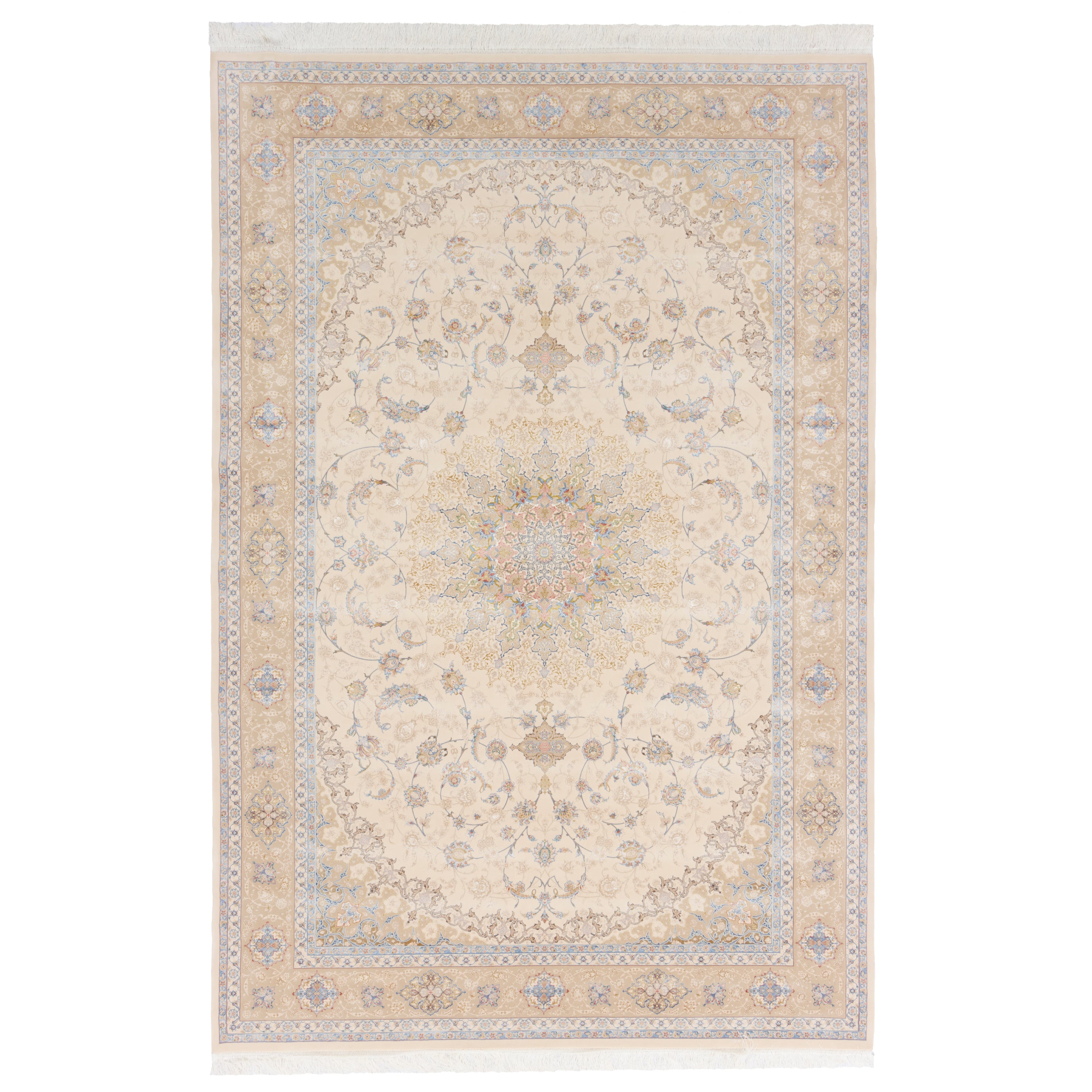 Machine-made Rug, Flowers & Leaves Medallion & Corner, Acrylic & Bamboo Silk, SPU 200180