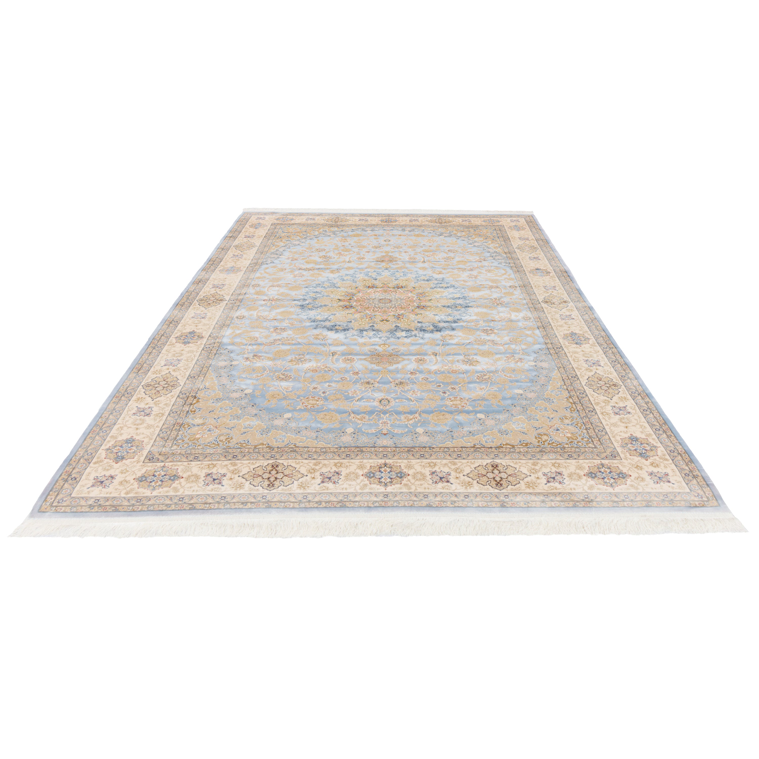 Machine-made Rug, Flowers & Leaves Medallion & Corner, Acrylic & Bamboo Silk, SPU 200180