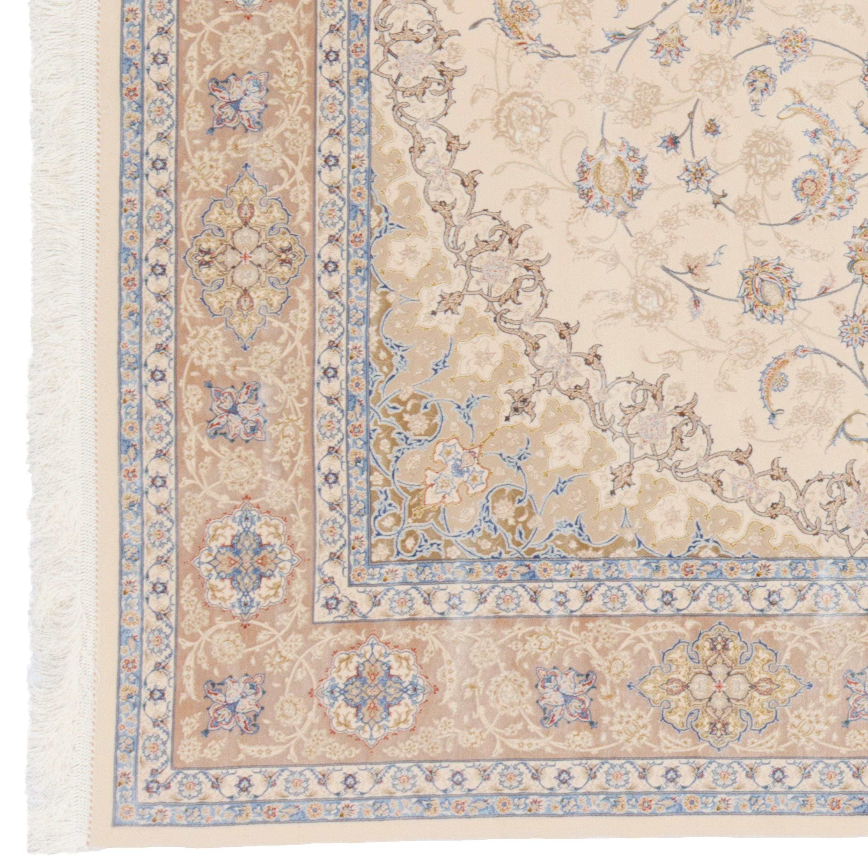 Machine-made Rug, Flowers & Leaves Medallion & Corner, Acrylic & Bamboo Silk, SPU 200180