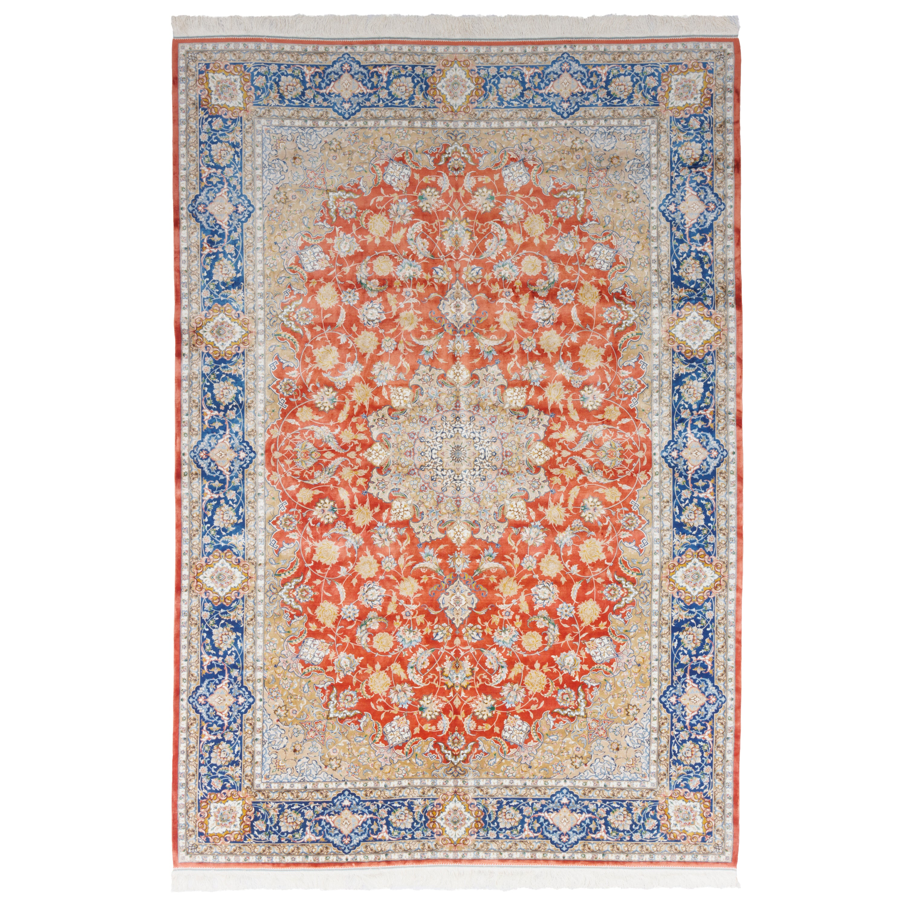 Machine-made Rug, Flowers & Leaves Medallion & Corner, Acrylic & Bamboo Silk, SPU 200181