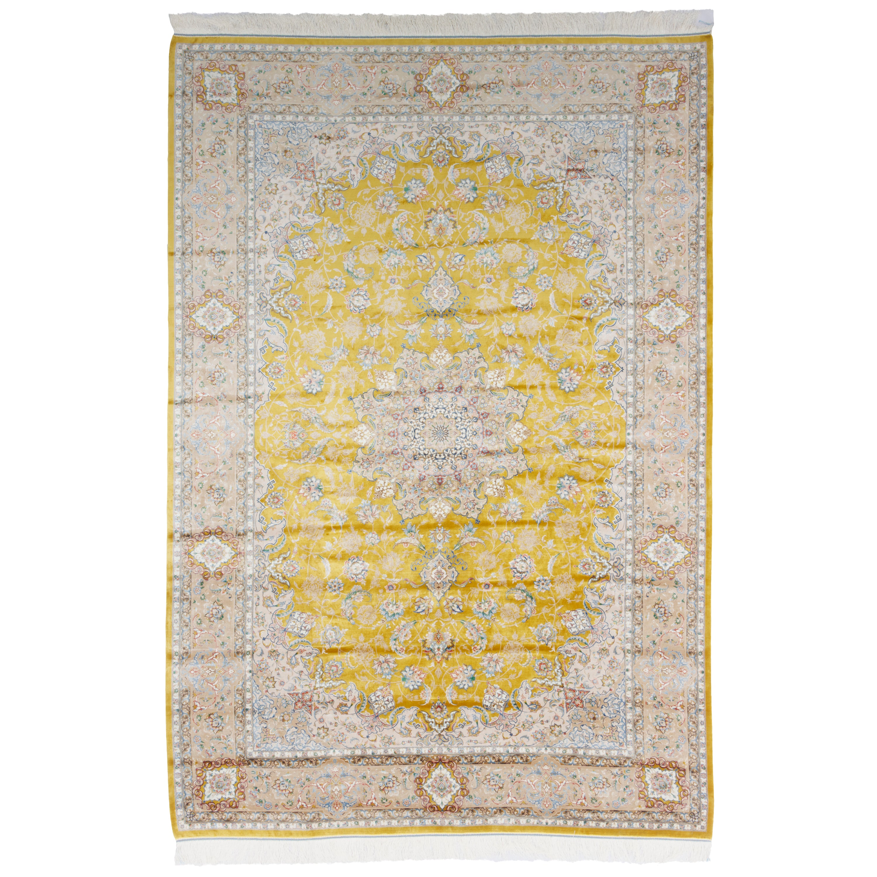 Machine-made Rug, Flowers & Leaves Medallion & Corner, Acrylic & Bamboo Silk, SPU 200181