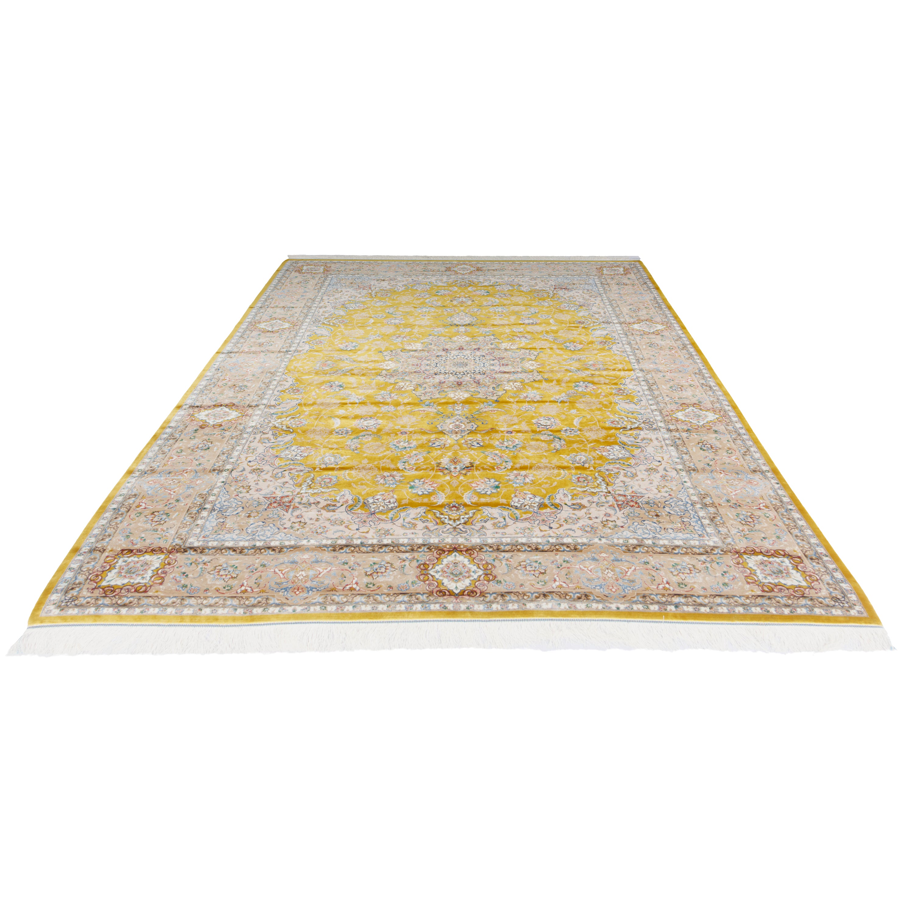 Machine-made Rug, Flowers & Leaves Medallion & Corner, Acrylic & Bamboo Silk, SPU 200181