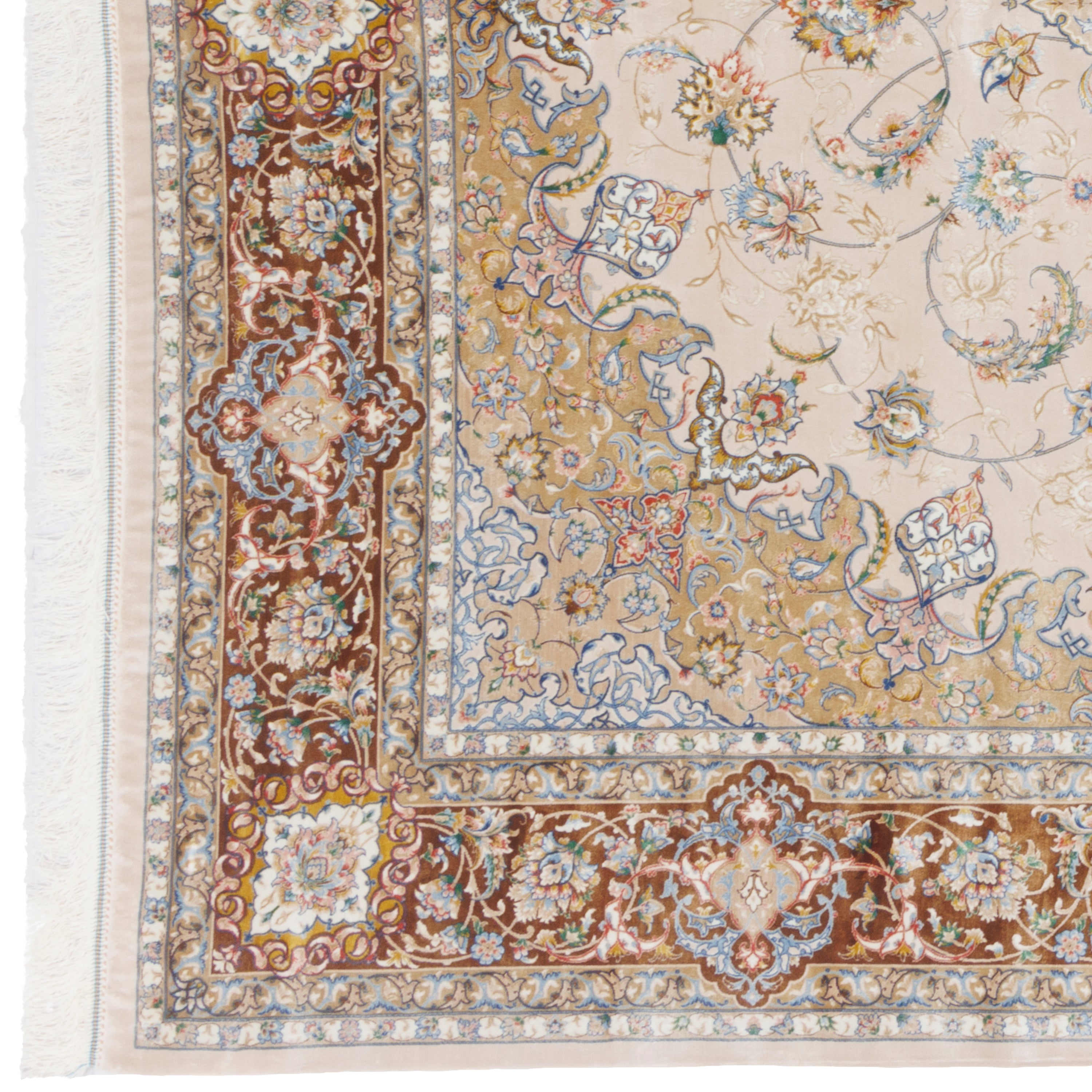 Machine-made Rug, Flowers & Leaves Medallion & Corner, Acrylic & Bamboo Silk, SPU 200181