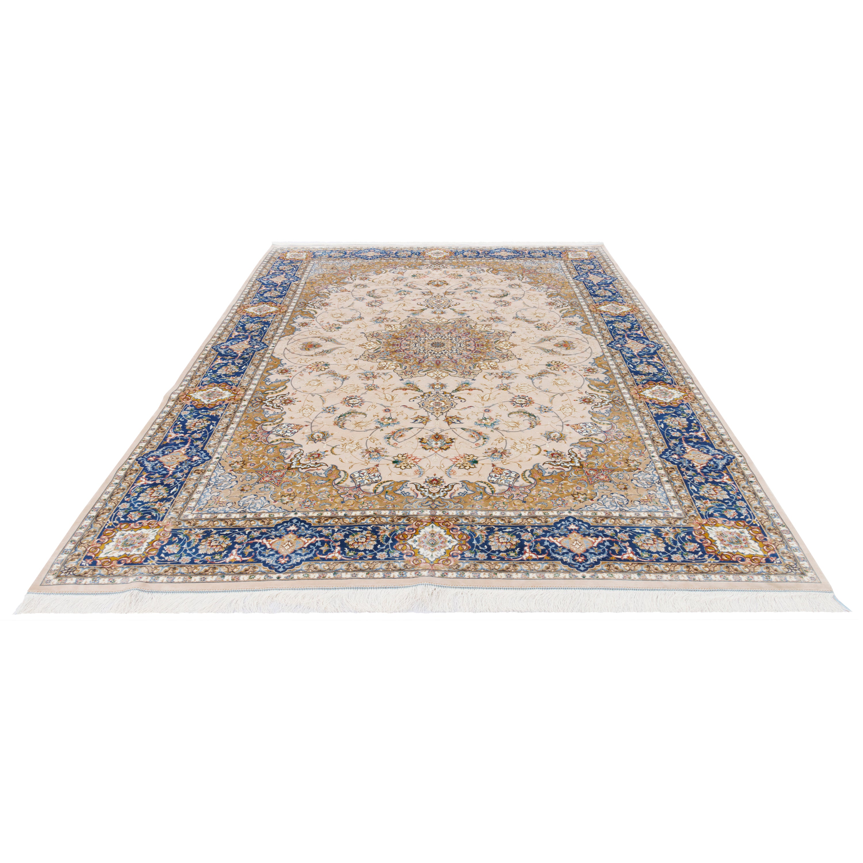 Machine-made Rug, Flowers & Leaves Medallion & Corner, Acrylic & Bamboo Silk, SPU 200181