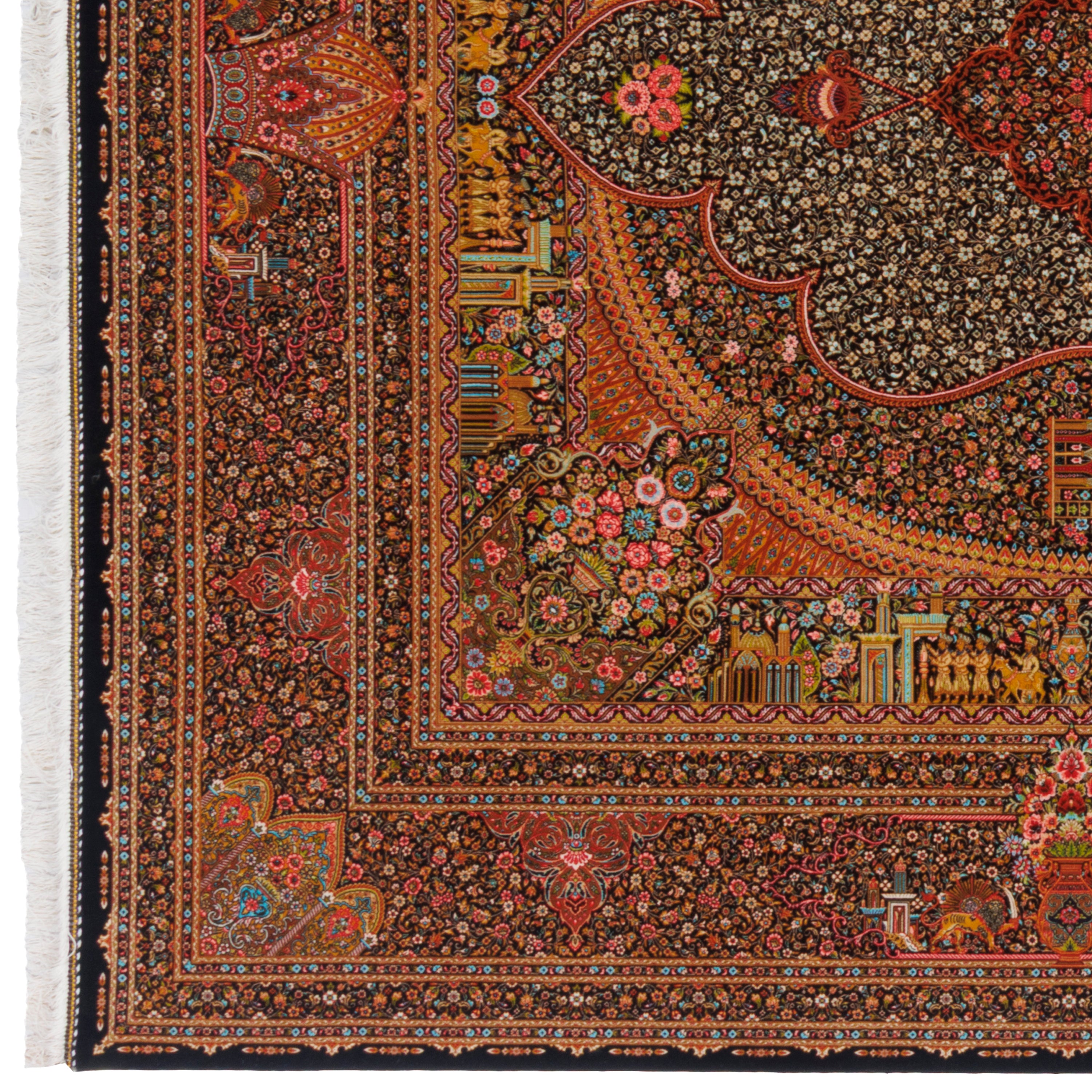 Machine-made Rug, Flowers & Leaves Medallion & Corner, Bamboo Silk, SPU 800212