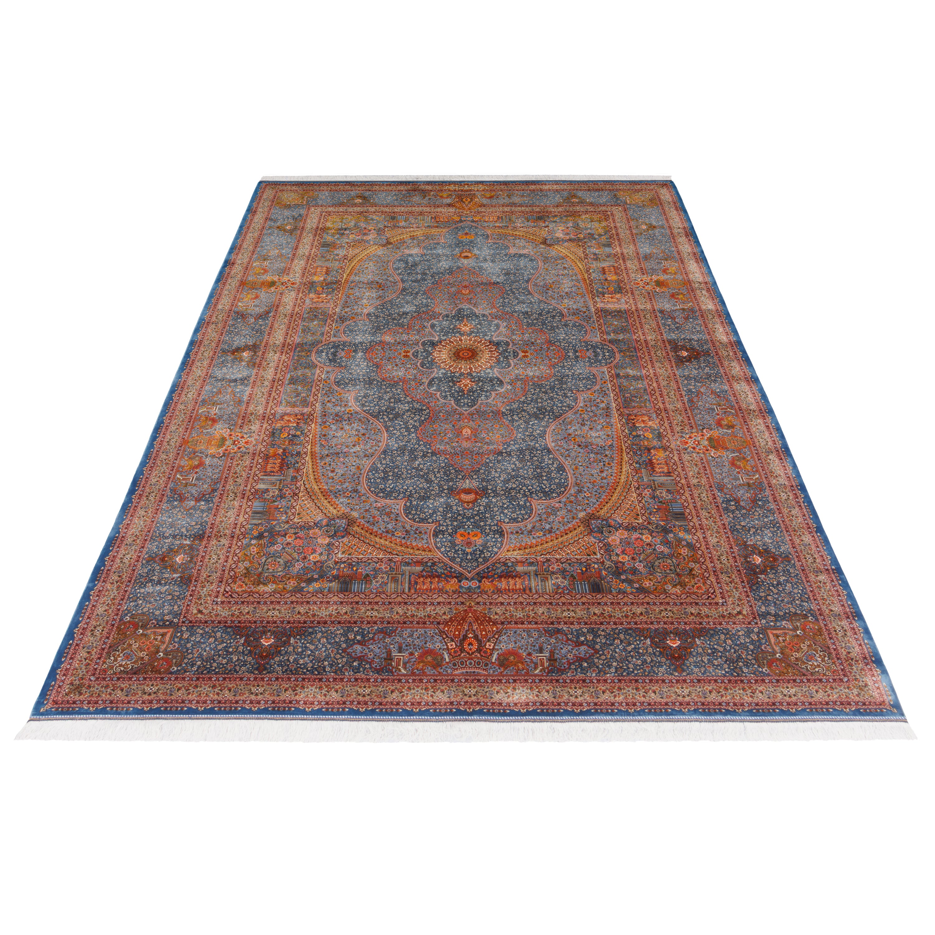 Machine-made Rug, Flowers & Leaves Medallion & Corner, Bamboo Silk, SPU 800212