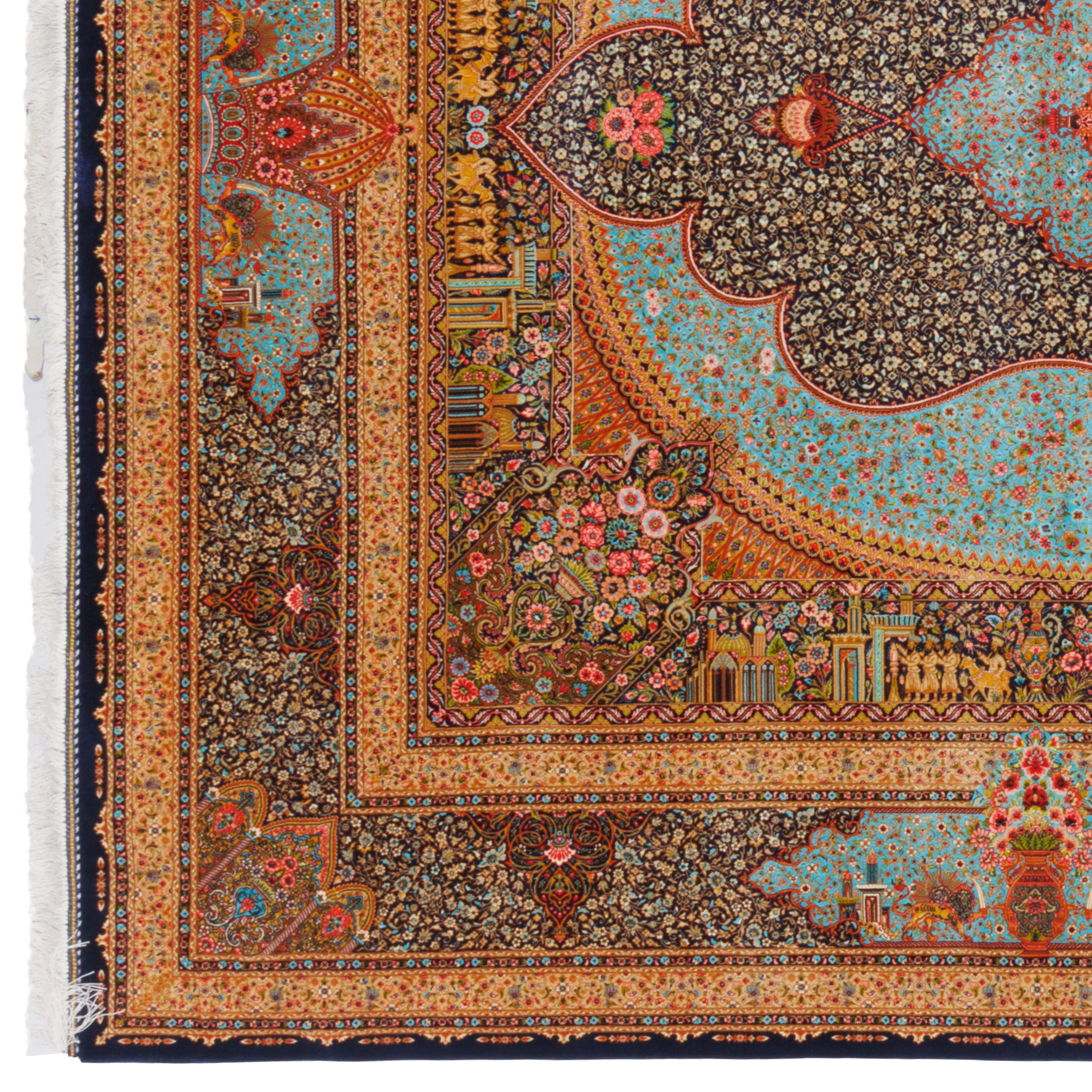 Machine-made Rug, Flowers & Leaves Medallion & Corner, Bamboo Silk, SPU 800212