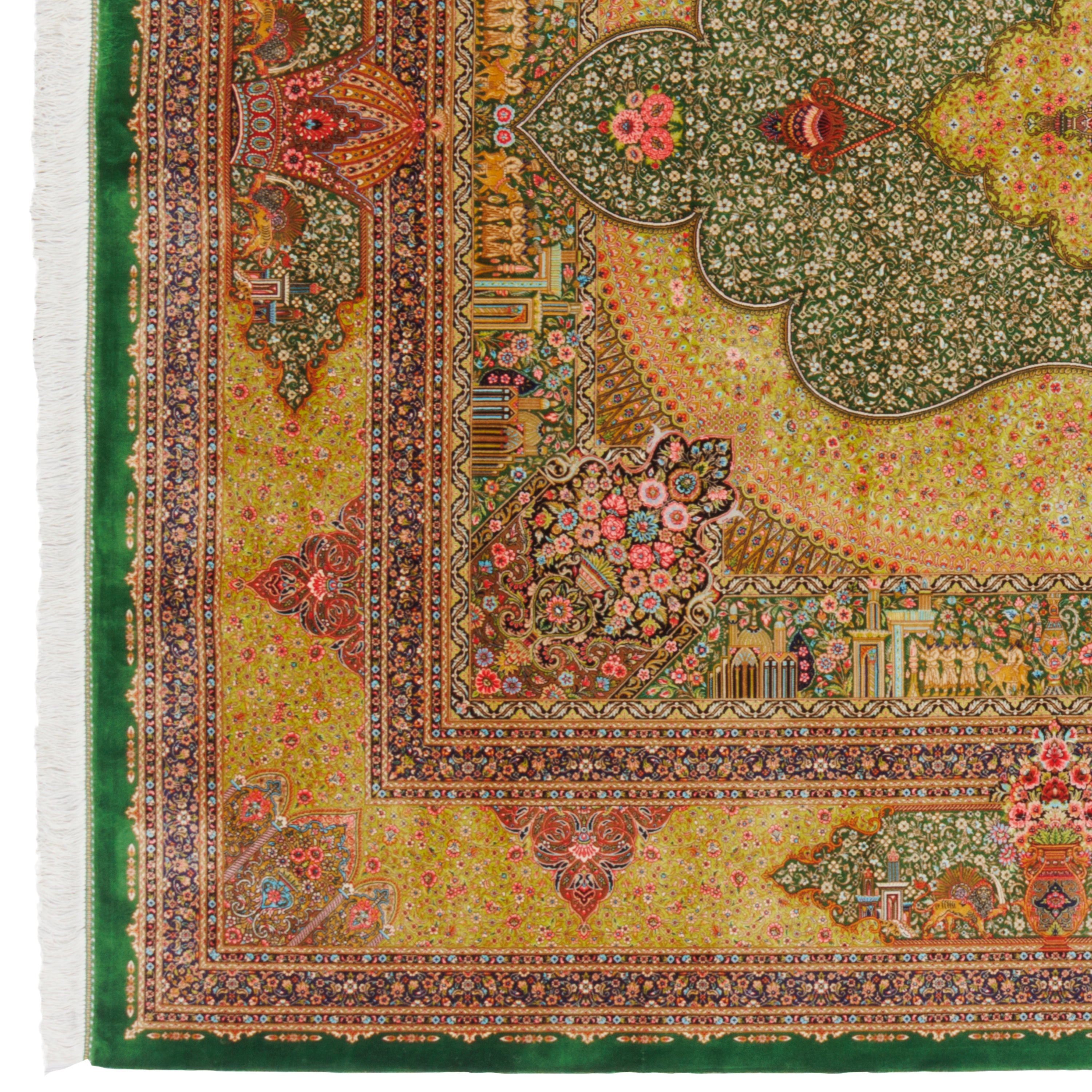Machine-made Rug, Flowers & Leaves Medallion & Corner, Bamboo Silk, SPU 800212