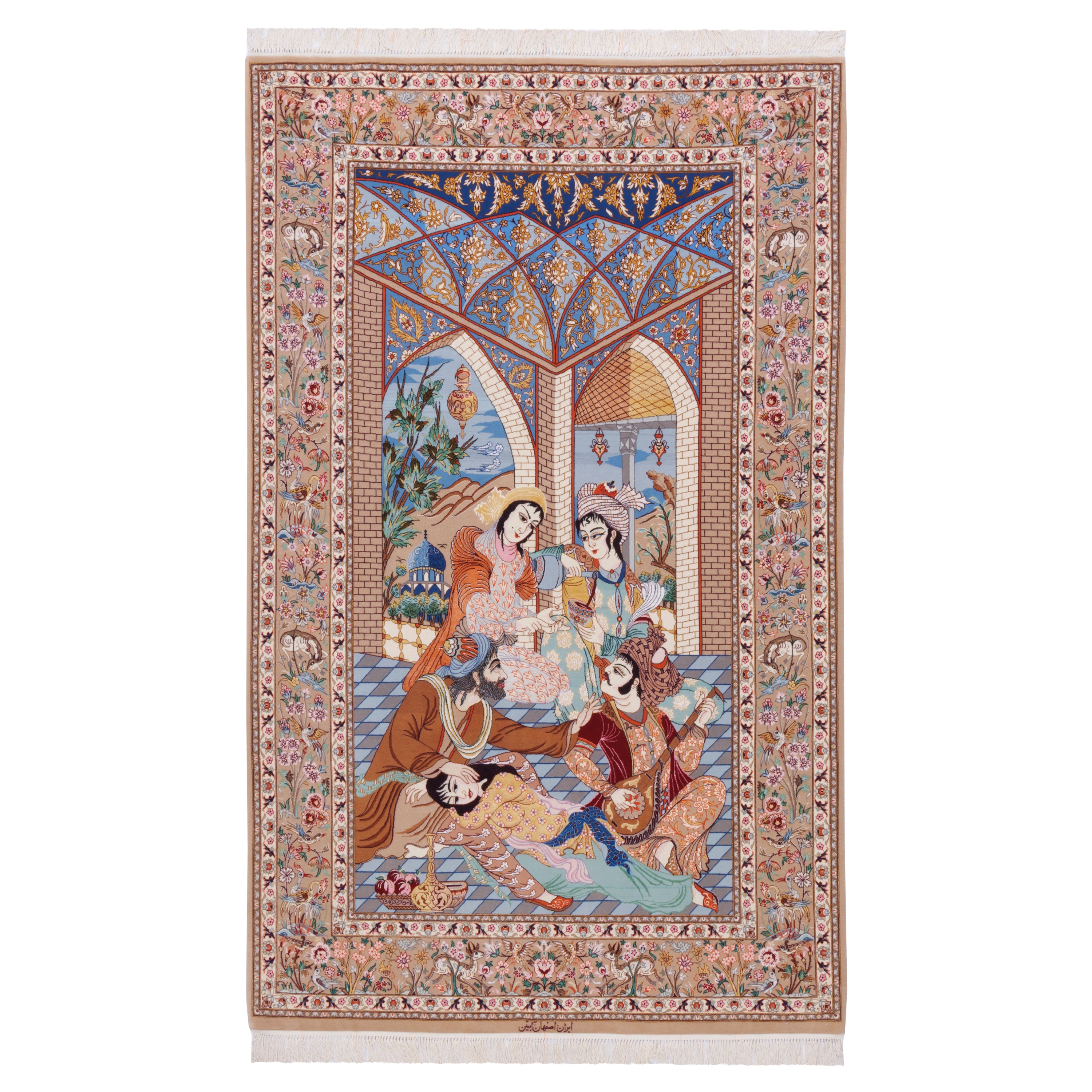 فرش دستباف اصفهان — سرتاسر | پرز ابریشم / چله ابریشم | ۱۲۸ × ۲۰۸ سانتیمتر | کد محصول: ۱۰۲۰۰۰۷۲