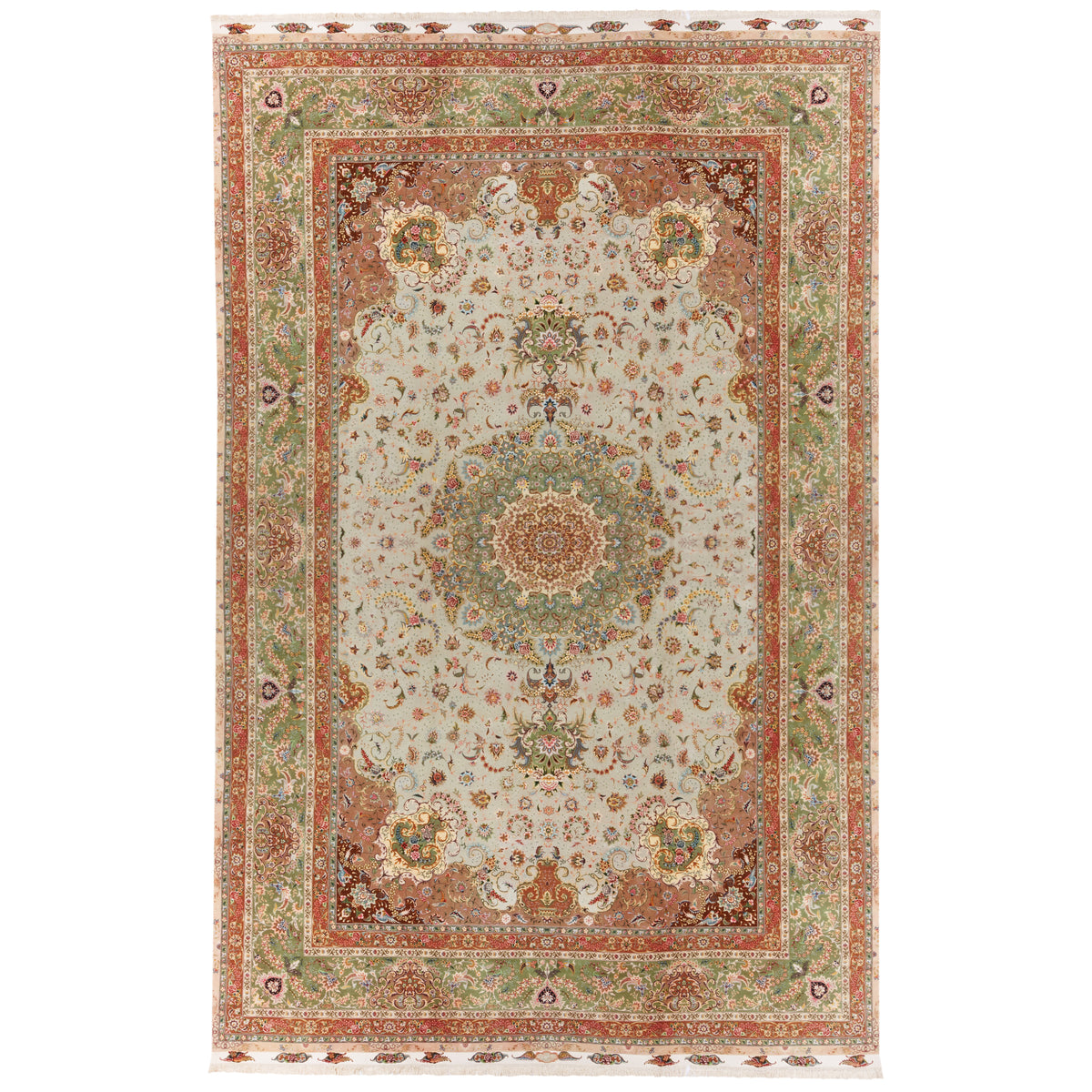Tabriz Handmade Carpet — Lachak Toranj | Silk Pile / Silk Warp | 400 × 622 cm | SKU 12400735