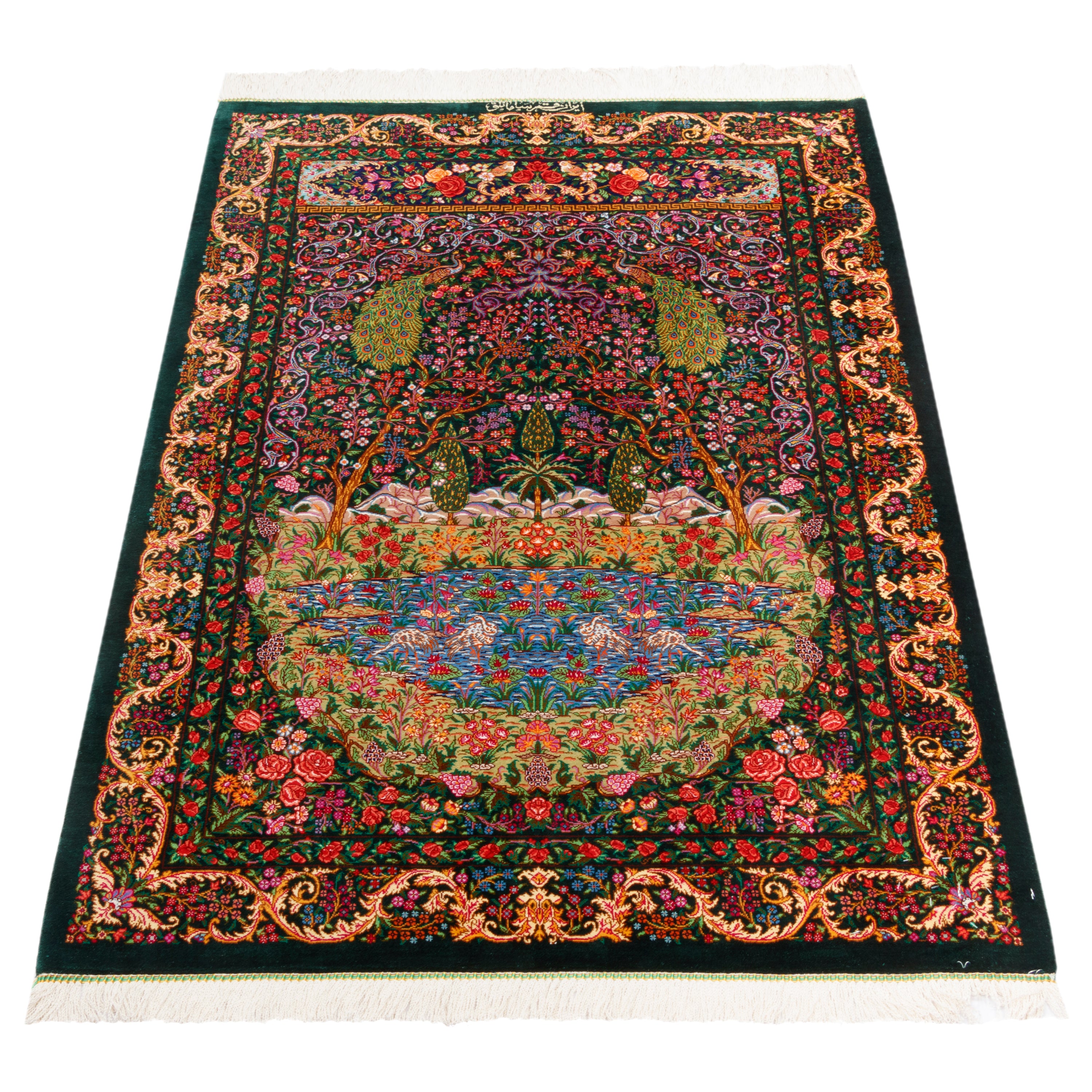 سجادة قم يدوية - ساراسار | حرير كامل | 80 × 120 سم | رمز المنتج 10000245