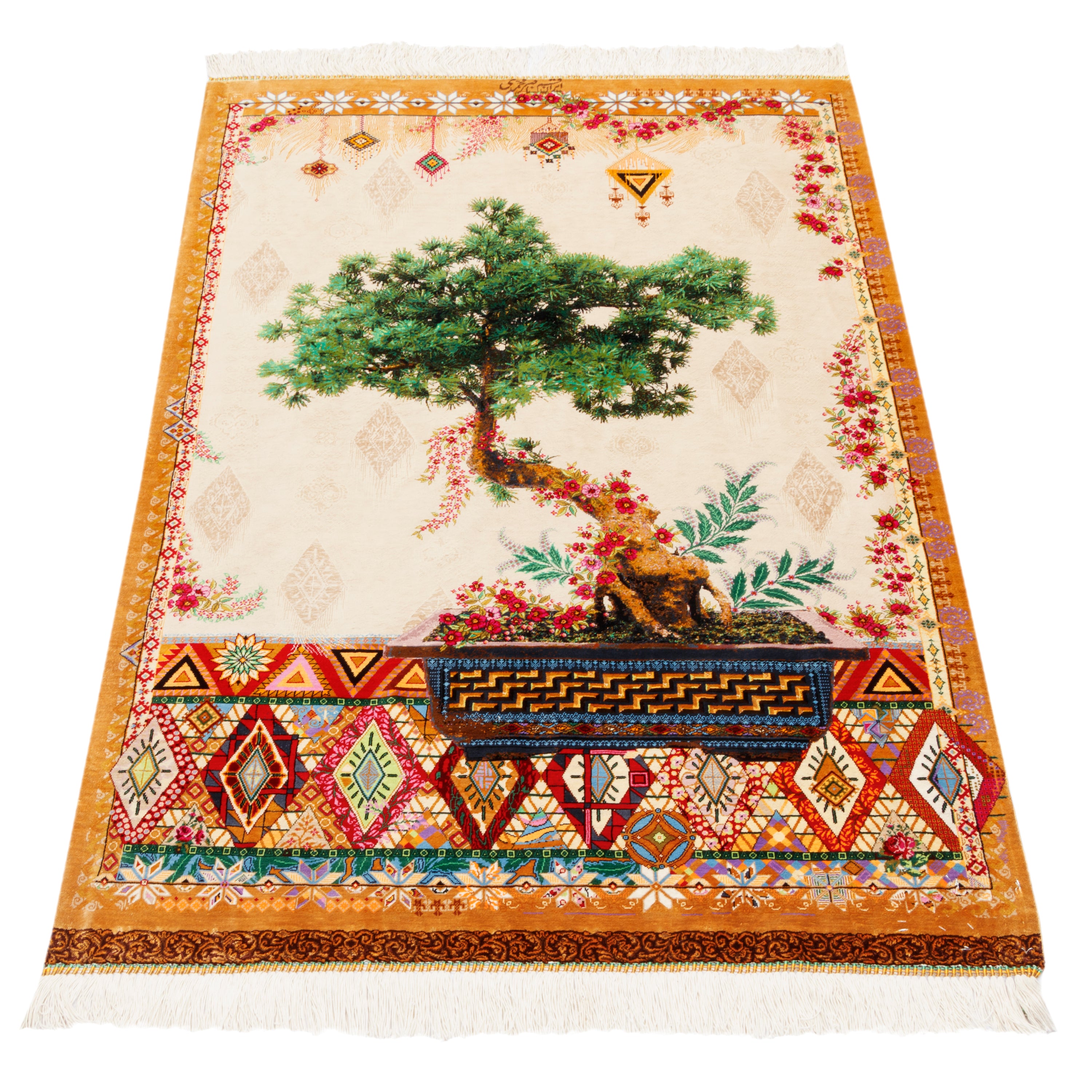 Qom Handmade Carpet — Derakht | Full Silk | 80 × 123 cm | SKU 10000231