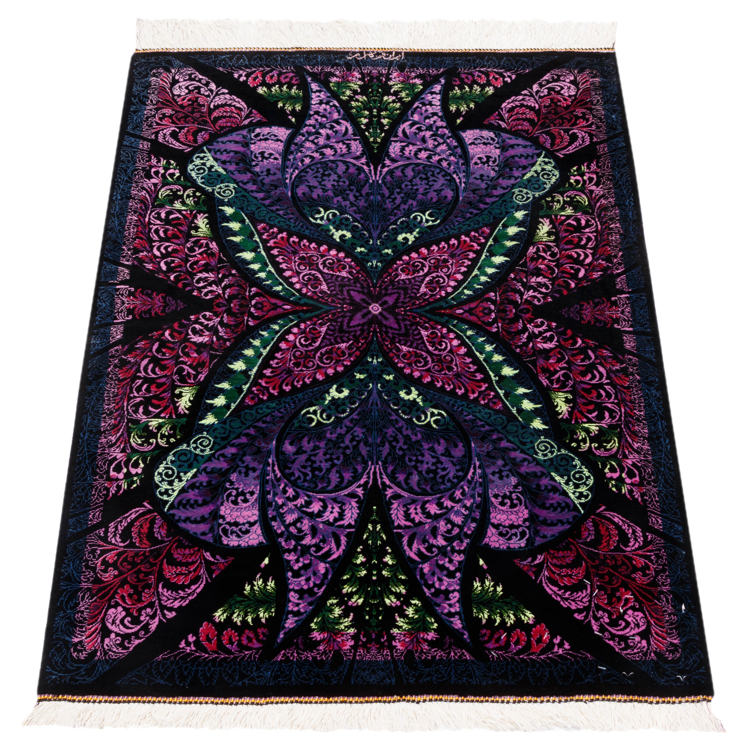 Qom Handmade Carpet — Toranj-dar | Full Silk | 60 × 90 cm | SKU 10000259