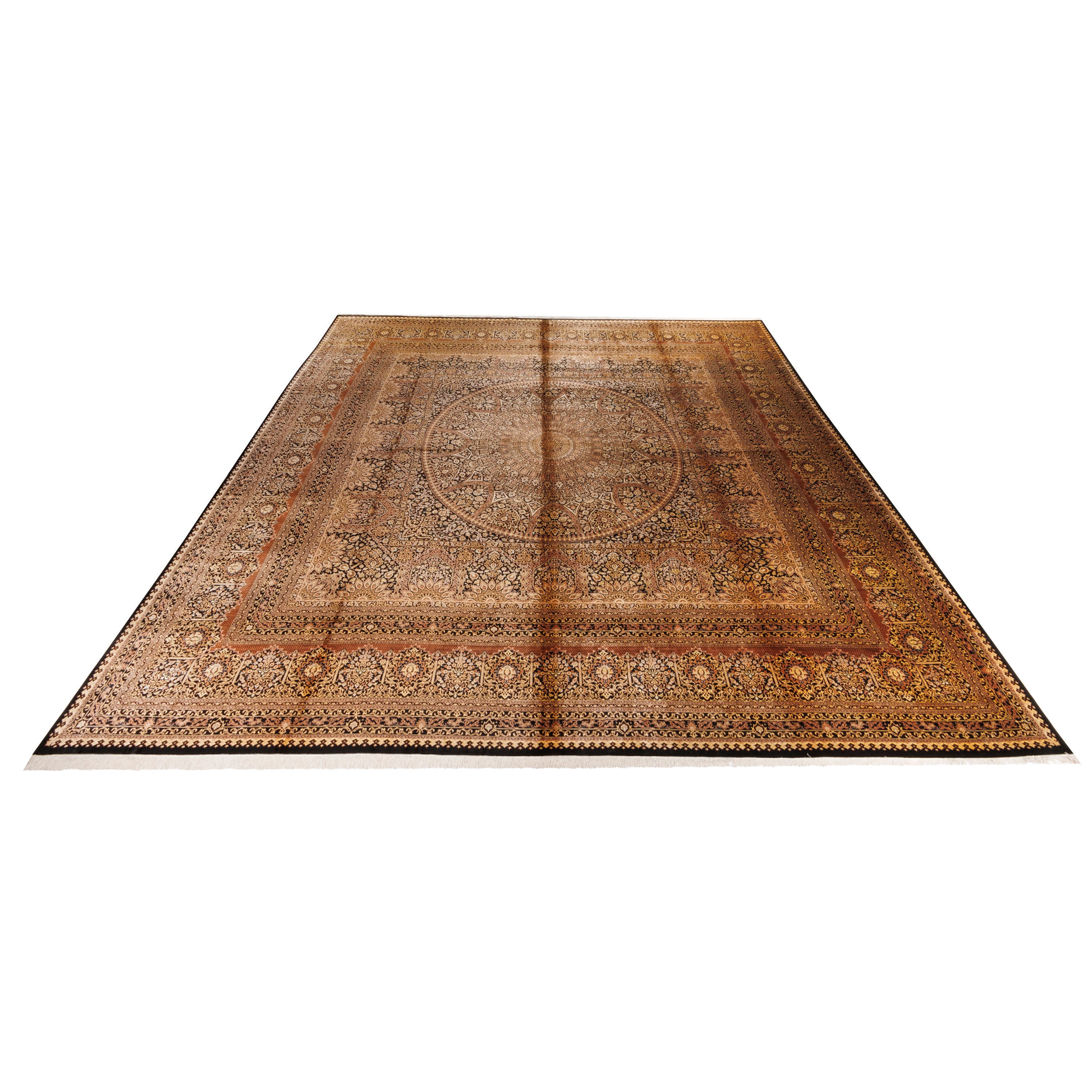 فرش دستباف قم - طرح گنبدی | تمام ابریشم | 605 × 585 سانتی متر | کد کالا 13500535