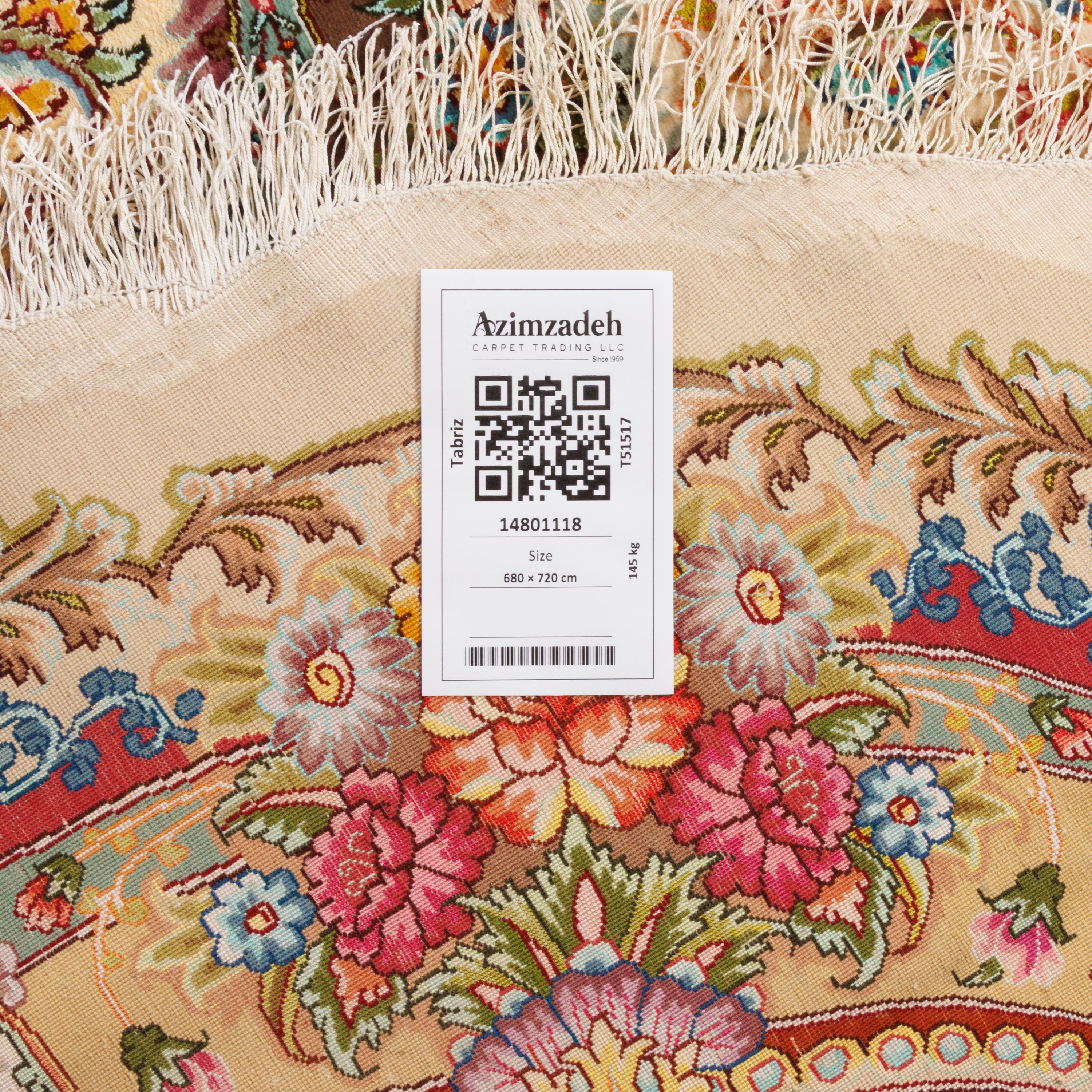 Tabriz Handmade Carpet — Toranj-dar | Silk Pile / Silk Warp | 680 × 720 cm | SKU 14801118