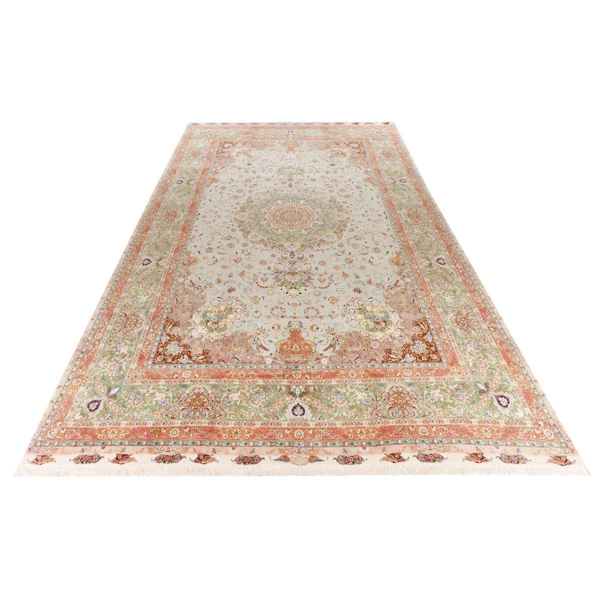 Tabriz Handmade Carpet — Lachak Toranj | Silk Pile / Silk Warp | 400 × 622 cm | SKU 12400735