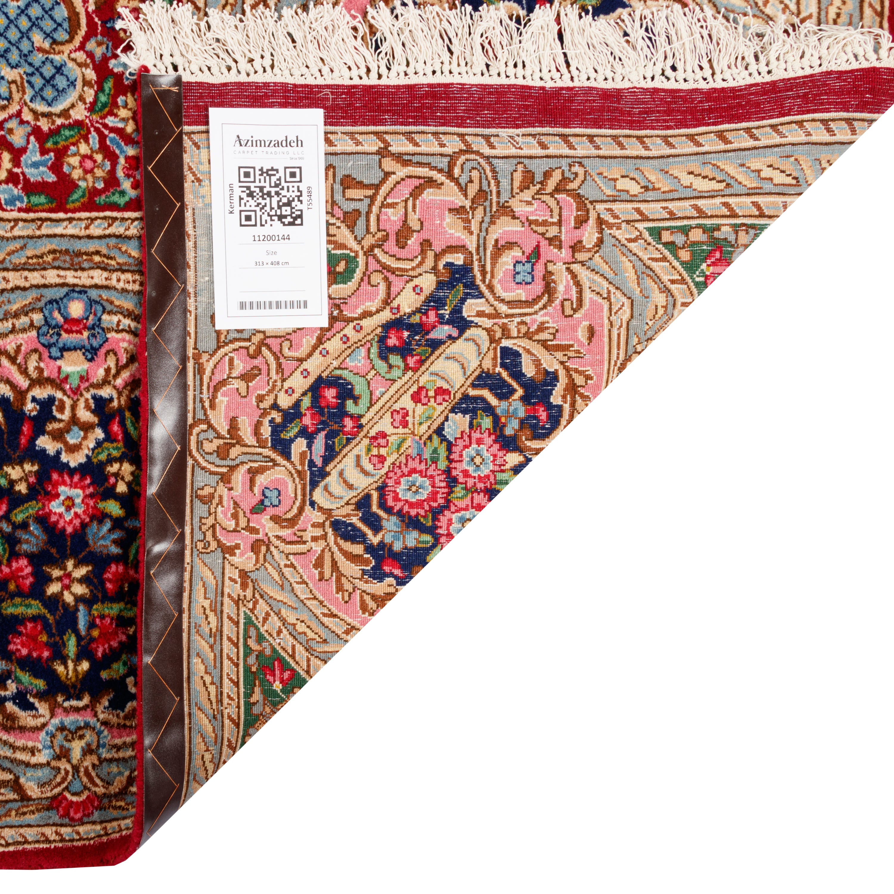 فرش دستباف کرمان — لچک ترنج | پشم / چله پنبه | ۴۰۸ × ۳۱۳ سانتیمتر | کد محصول 11200144
