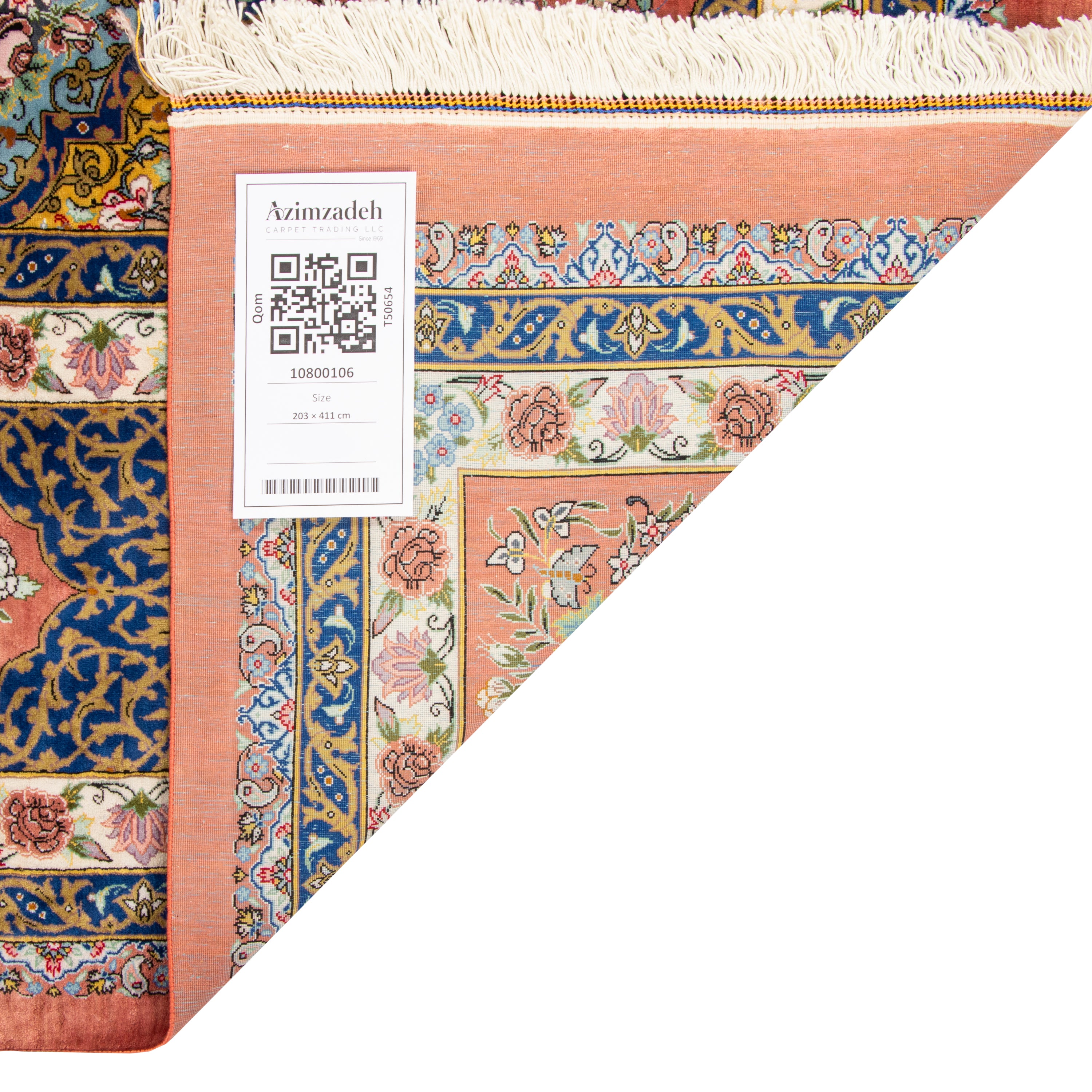 Qom Handmade Carpet — Bandi | Full Silk | 203 × 411 cm | SKU 10800106
