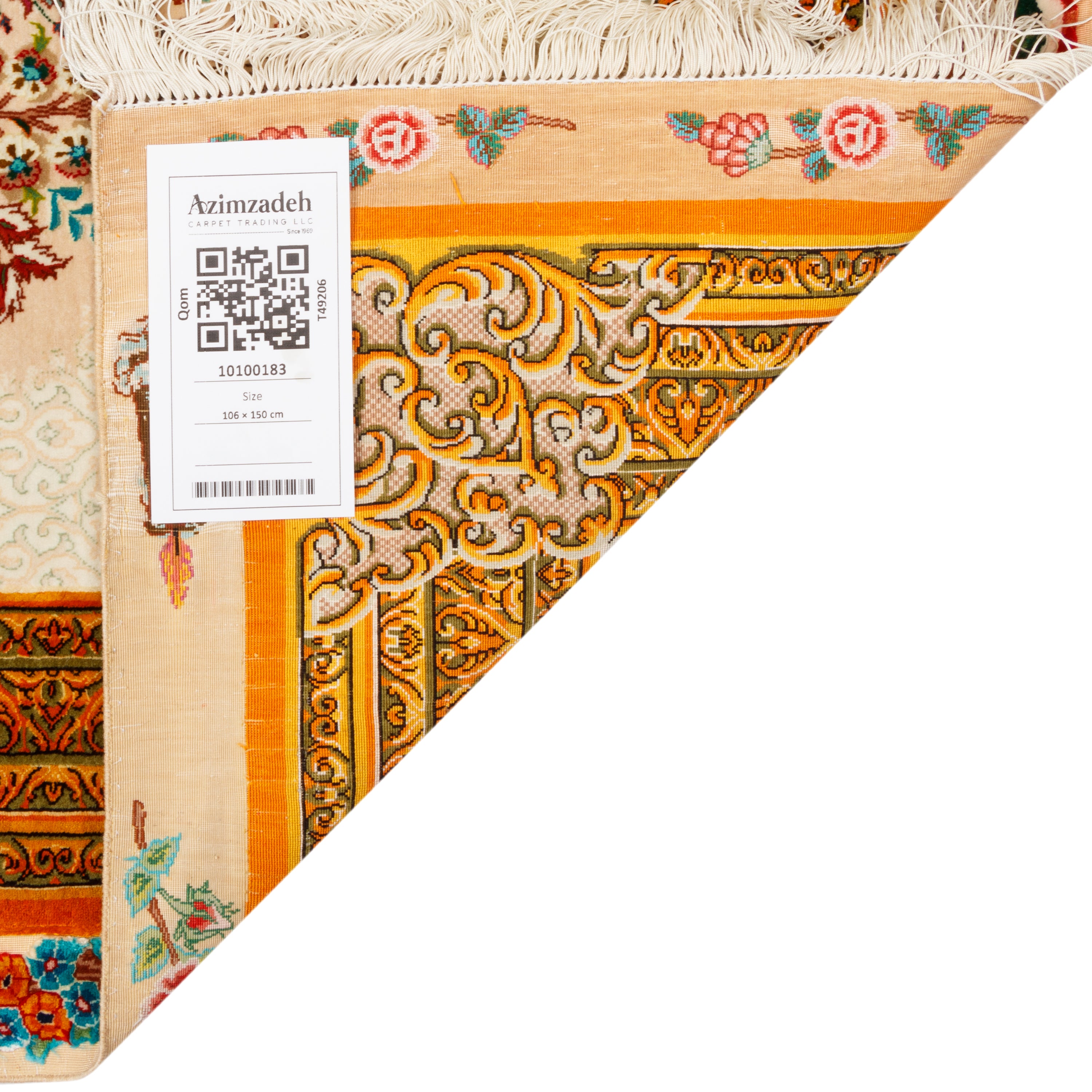 Qom Handmade Carpet — Goldani | Full Silk | 106 × 150 cm | SKU 10100183