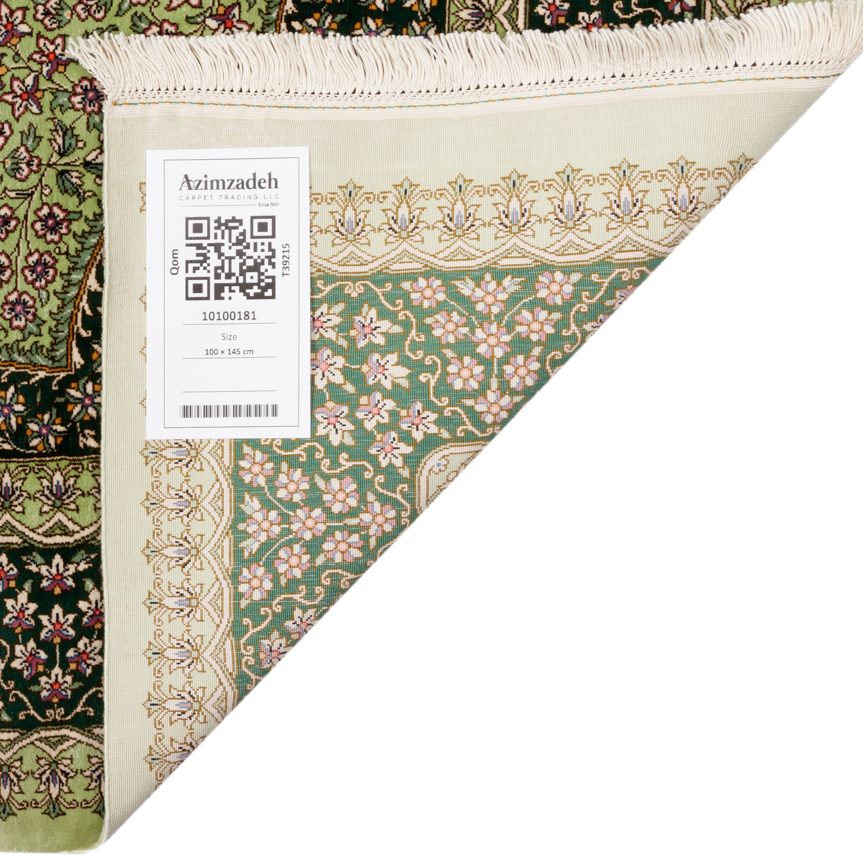 Qom Handmade Carpet — Toranj-dar | Full Silk | 100 × 145 cm | SKU 10100181