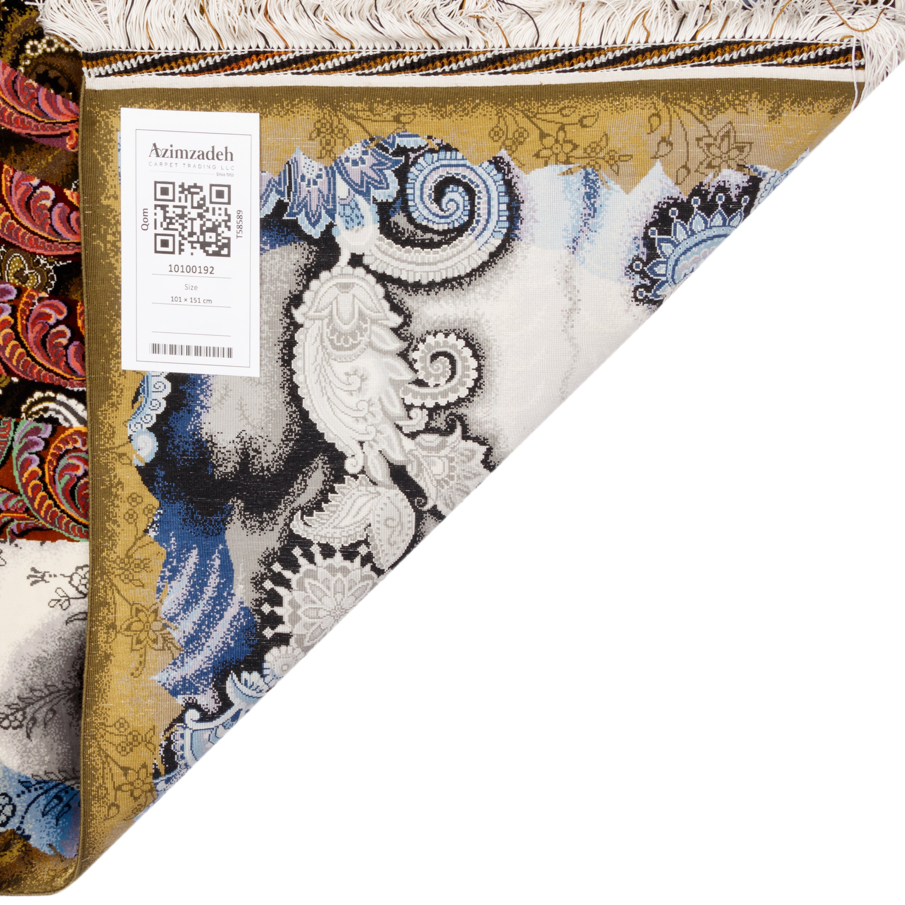 Qom Handmade Carpet — Toranj-dar | Full Silk | 101 × 151 cm | SKU 10100192