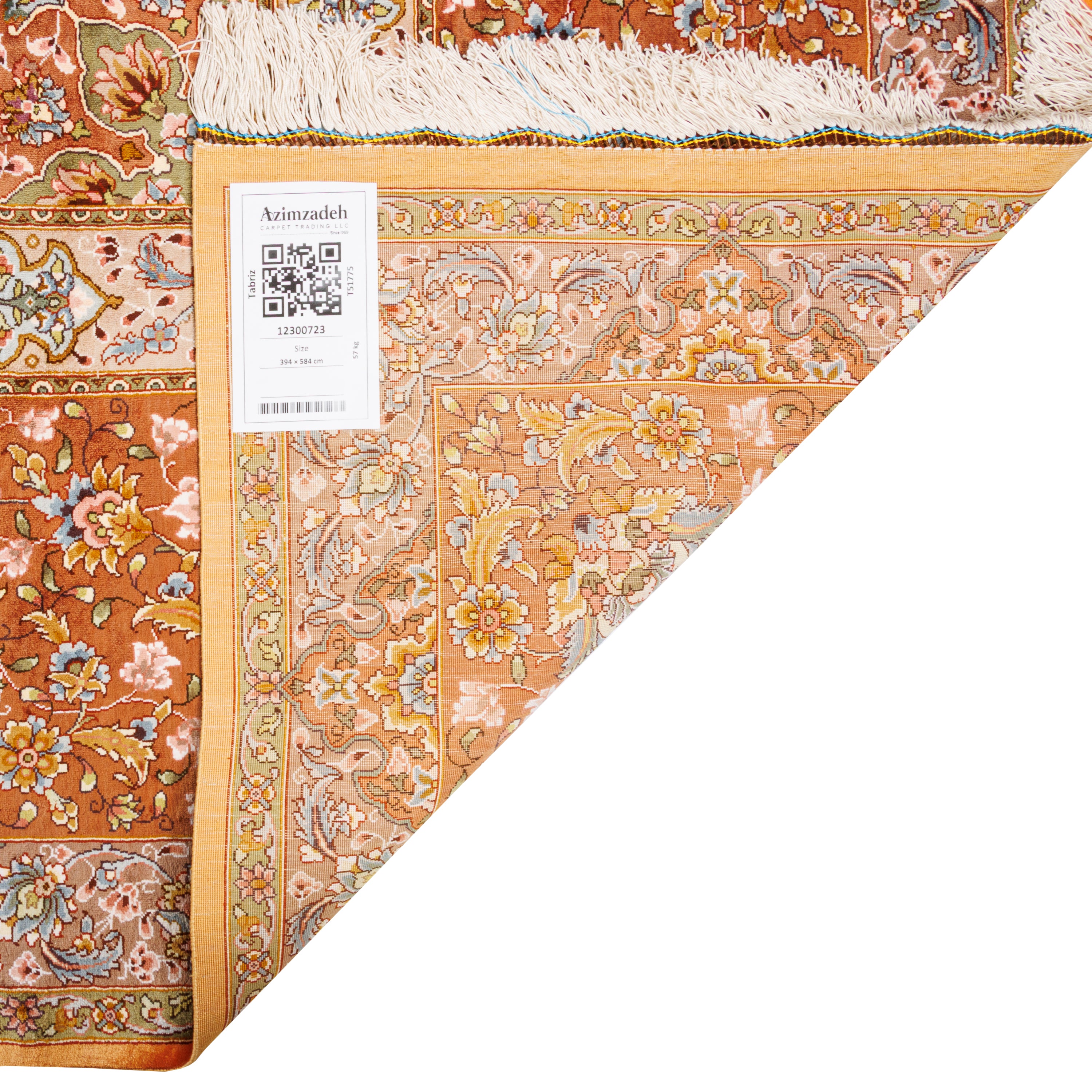 Tabriz Handmade Carpet — Lachak Toranj | Full Silk | 394 × 584 cm | SKU 12300723