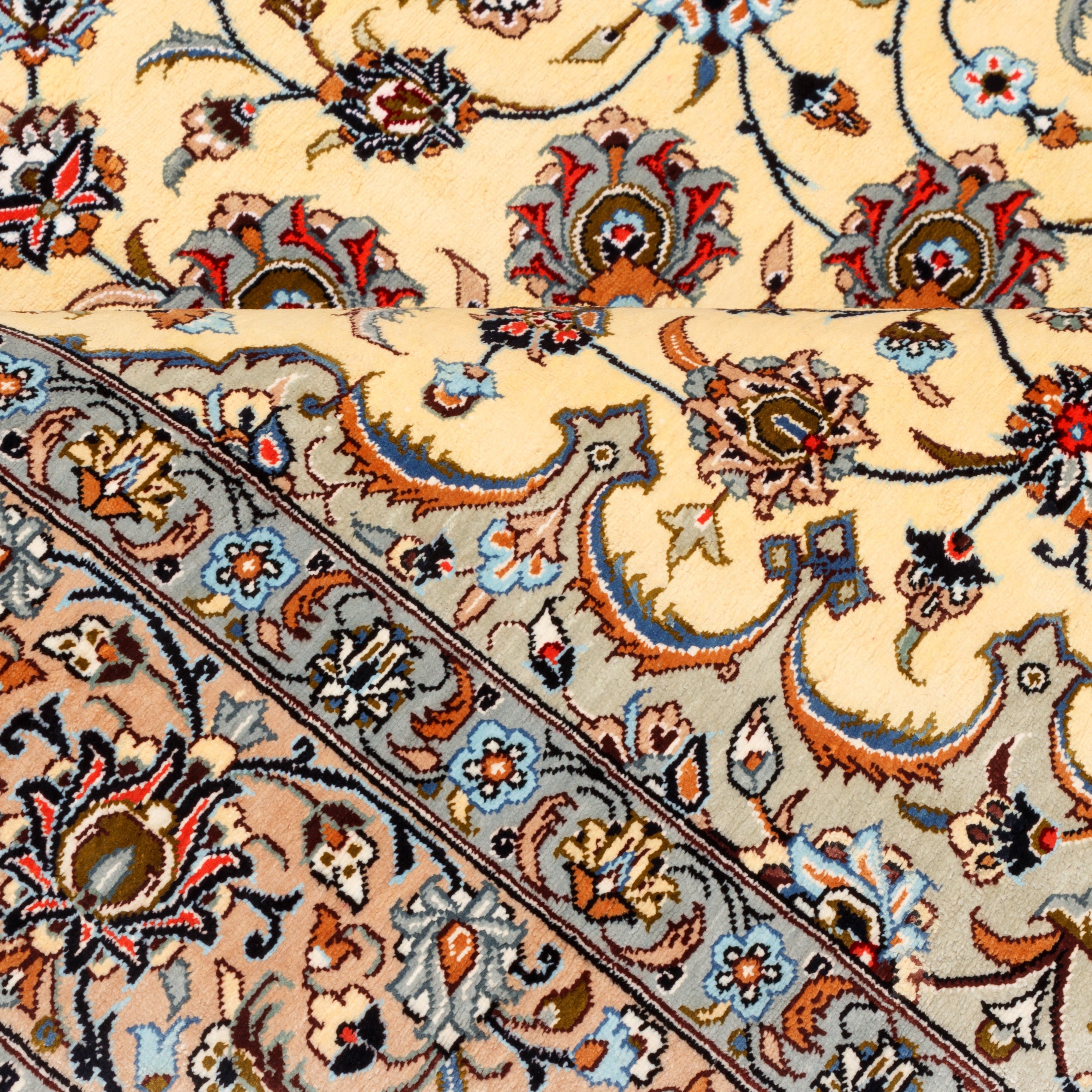 Kashan Handmade Carpet — Lachak Toranj | Full Silk | 100 × 142 cm | SKU 10100156