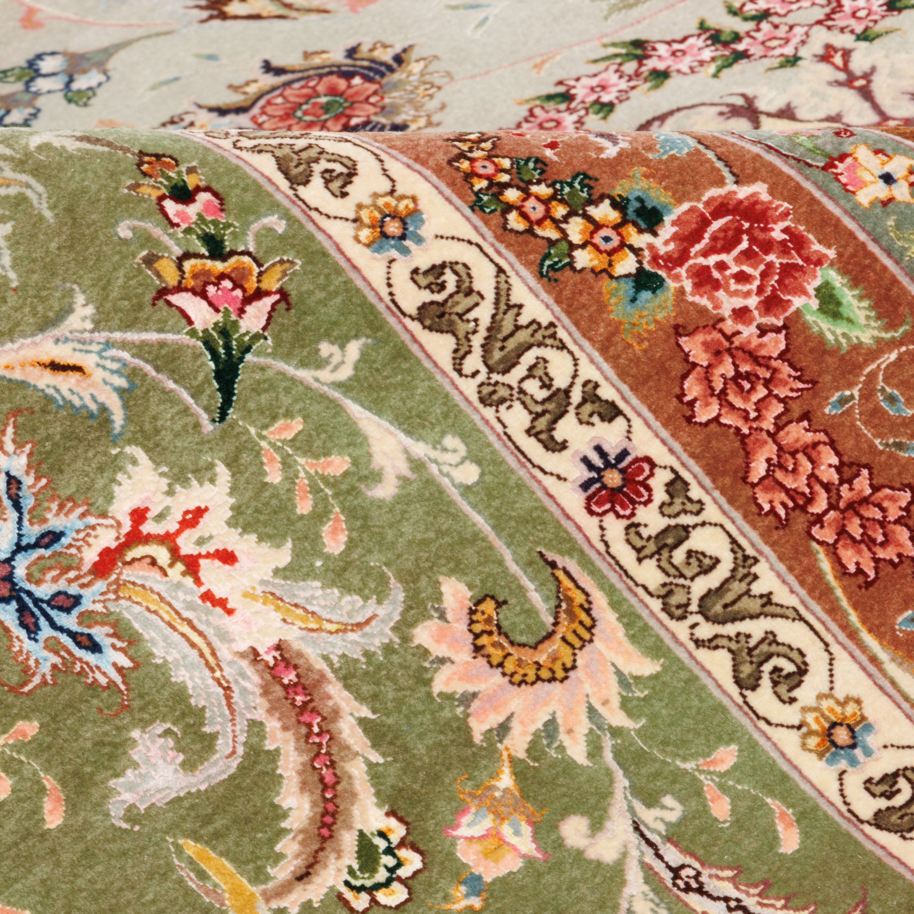 Tabriz Handmade Carpet — Lachak Toranj | Silk Pile / Silk Warp | 400 × 622 cm | SKU 12400735