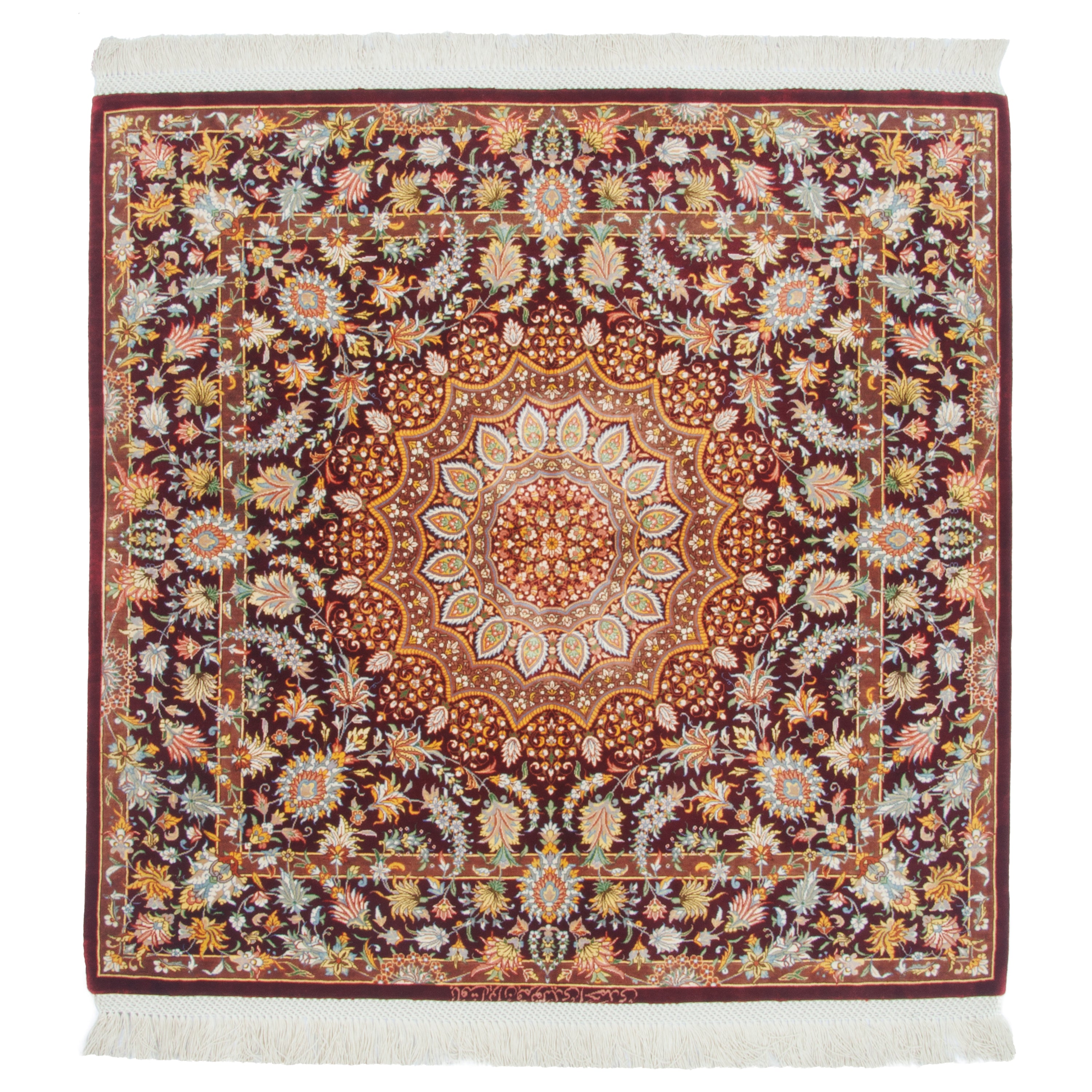 Qom Handmade Carpet — Lachak Toranj | Full Silk | 102 × 102 cm | SKU 10100544
