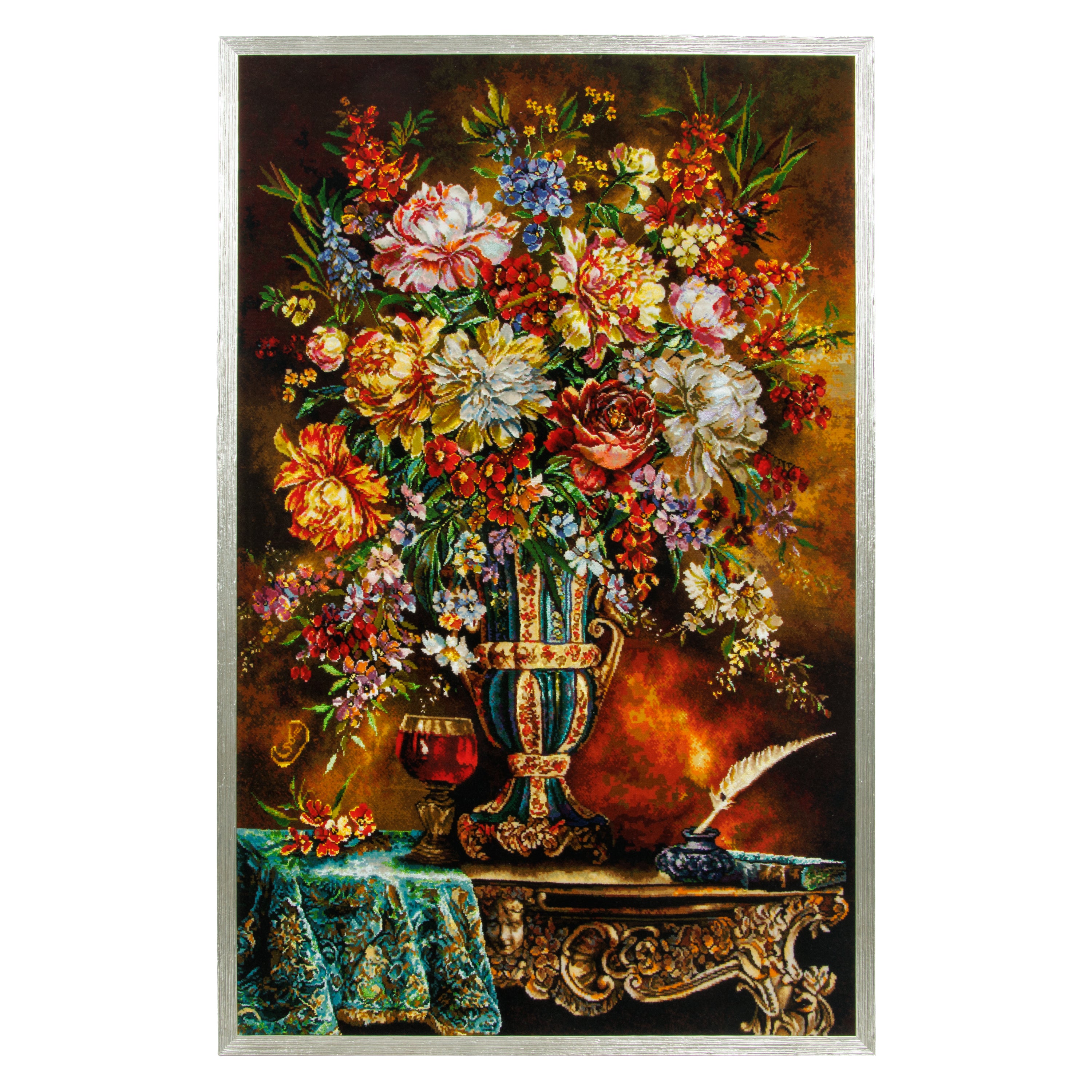لوحة جدارية من السجاد اليدوي التبريزي - ساراسار | وبر حرير / سداء حرير | 66 × 102 سم | رمز المنتج 70001585