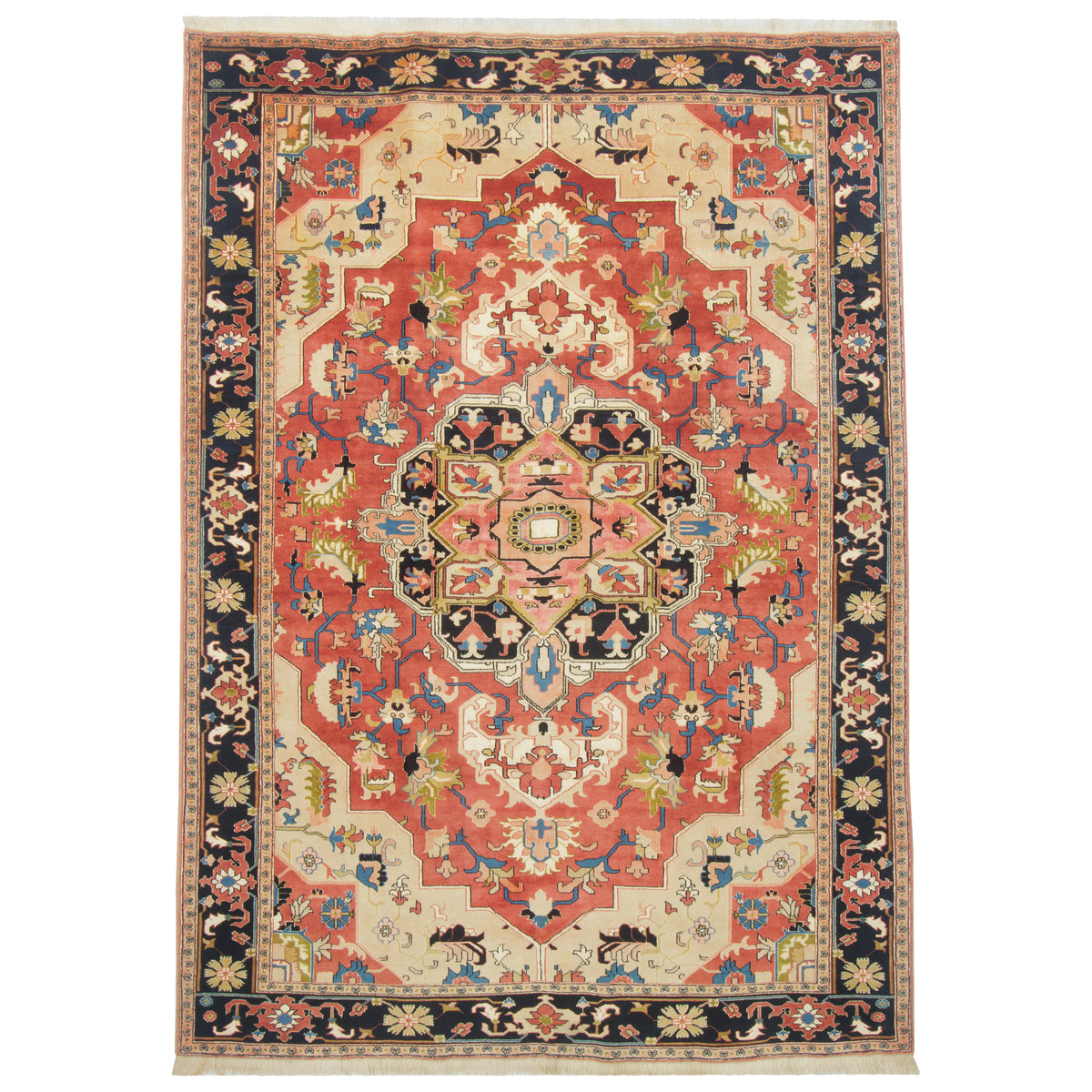 فرش دستباف قدیمی طرح لچک ترنج تمام پشم لاکی هریس 200 × 280 سانتیمتر کد 1016681