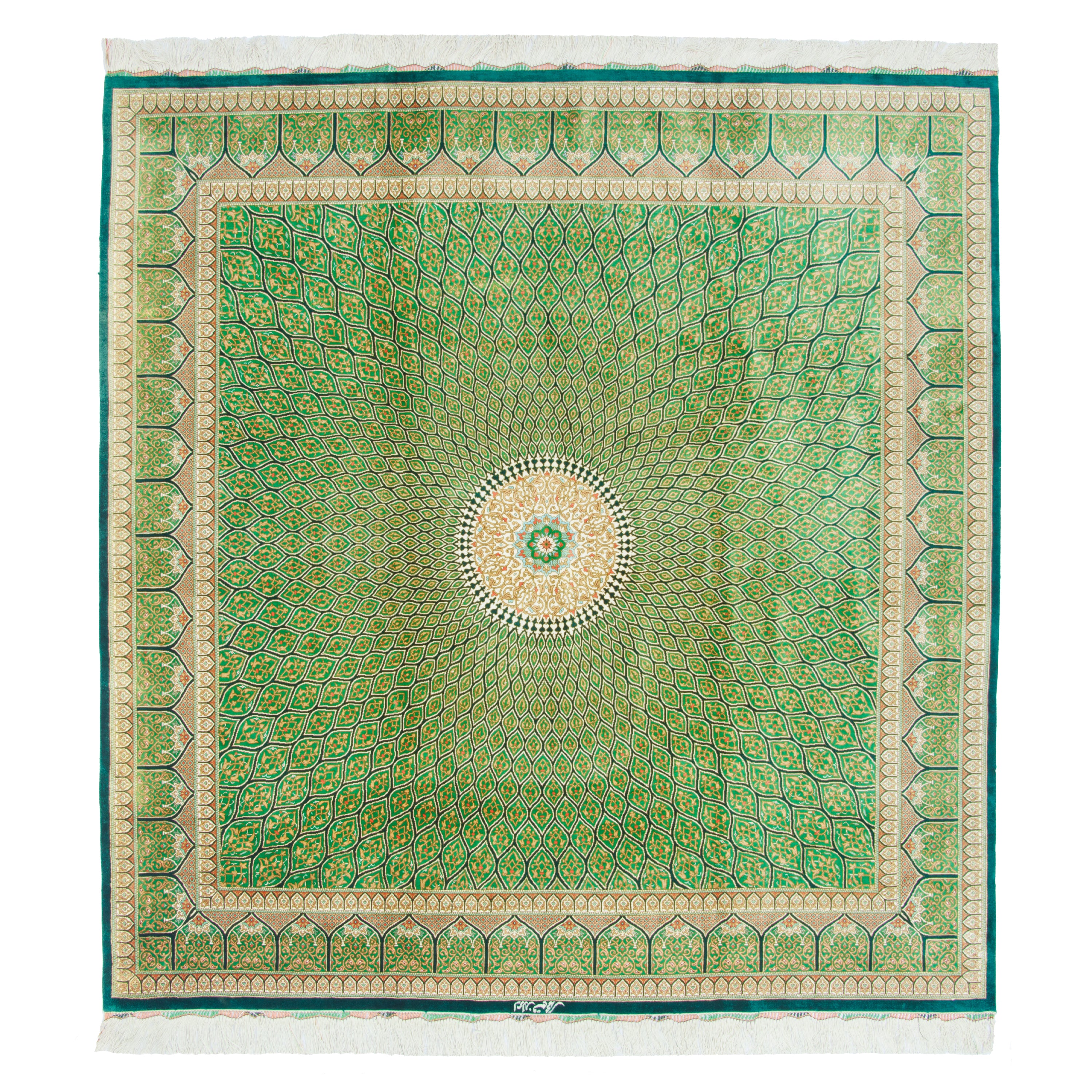 Qom Handmade Carpet — Gonbadi | Full Silk | 200 × 200 cm | SKU 10400547