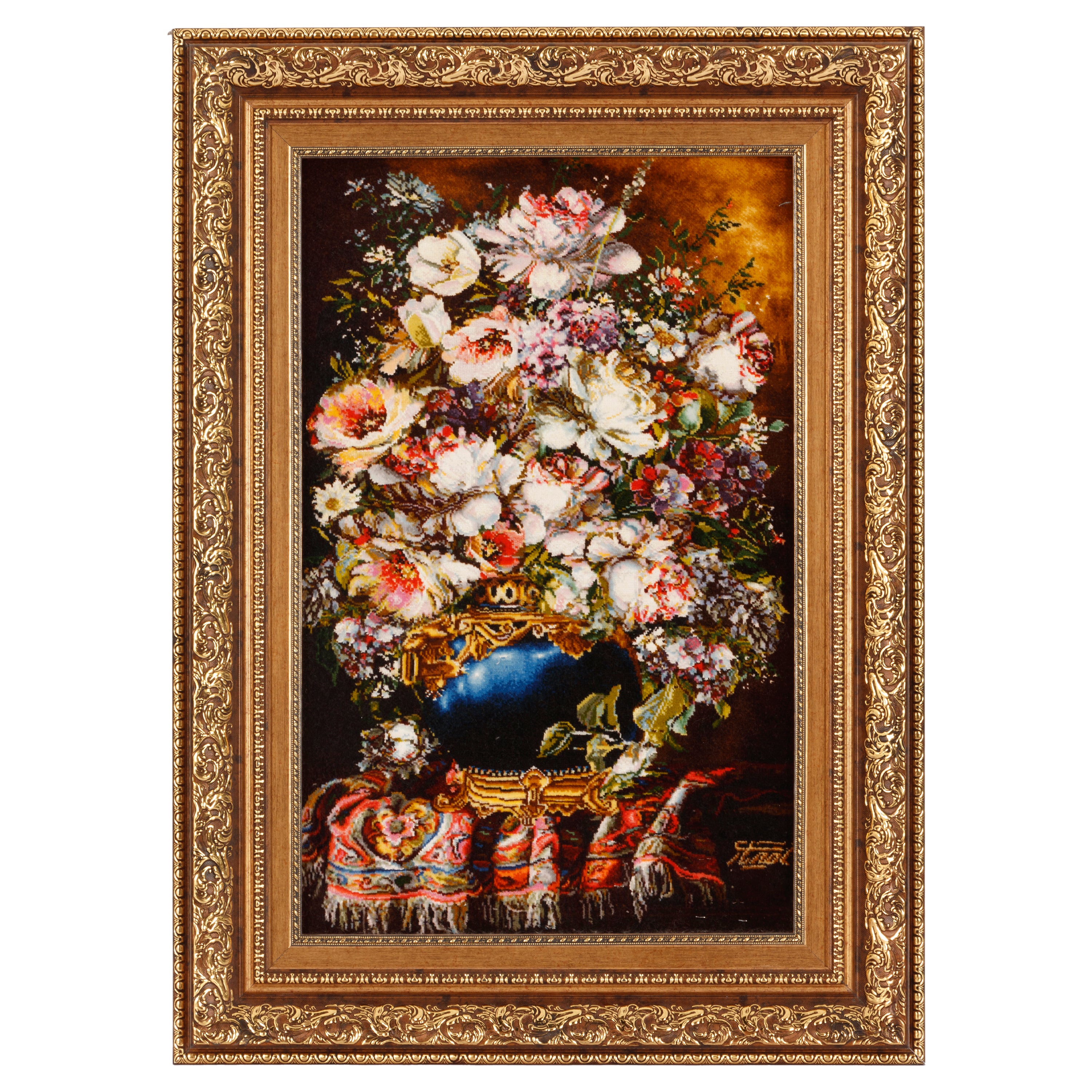 لوحة جدارية من السجاد اليدوي التبريزي — ساراسار | وبر حريري / سدى حريري | 44 × 70 سم | رقم المنتج 70000884