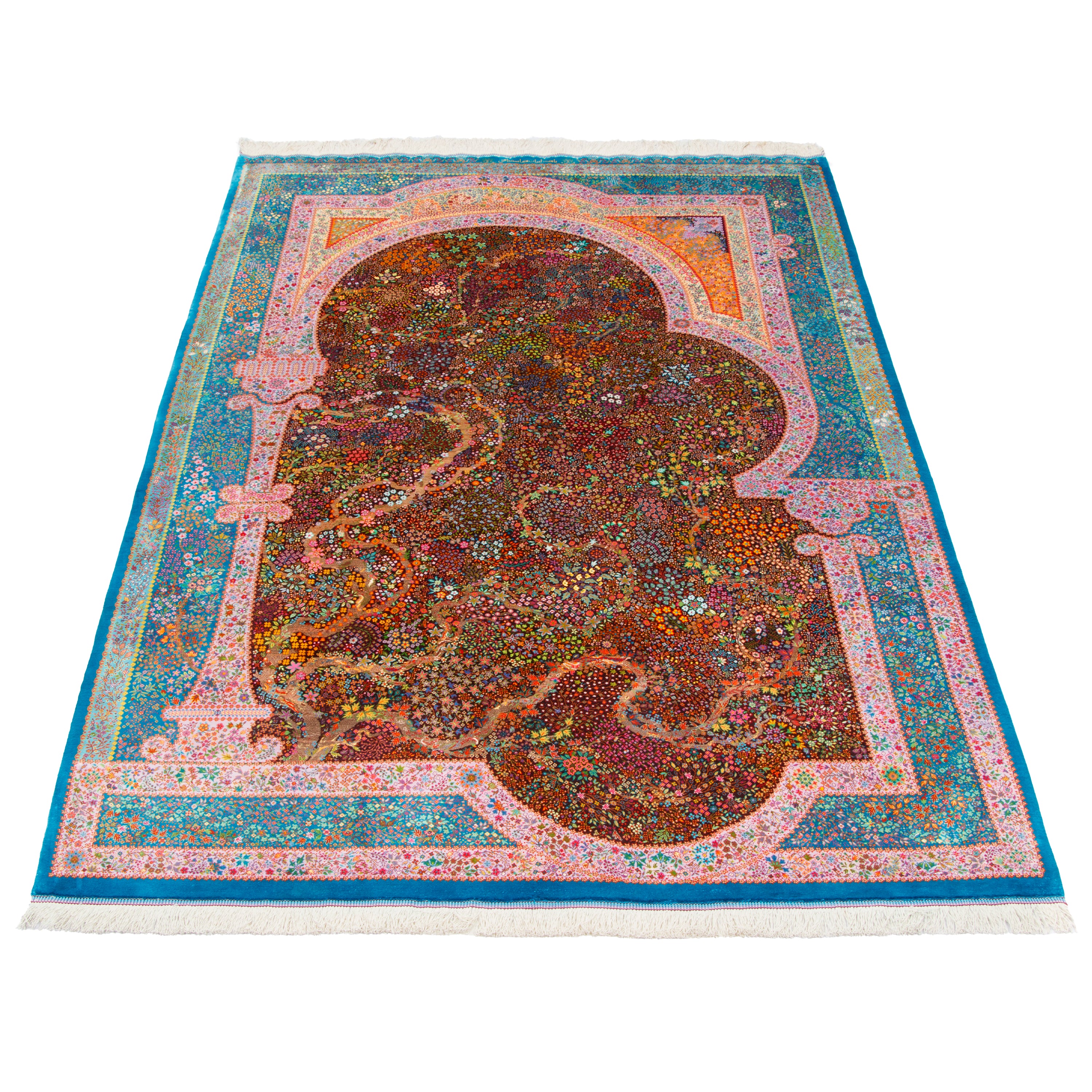 Qom Handmade Carpet — Derakht | Full Silk | 137 × 208 cm | SKU 10200444