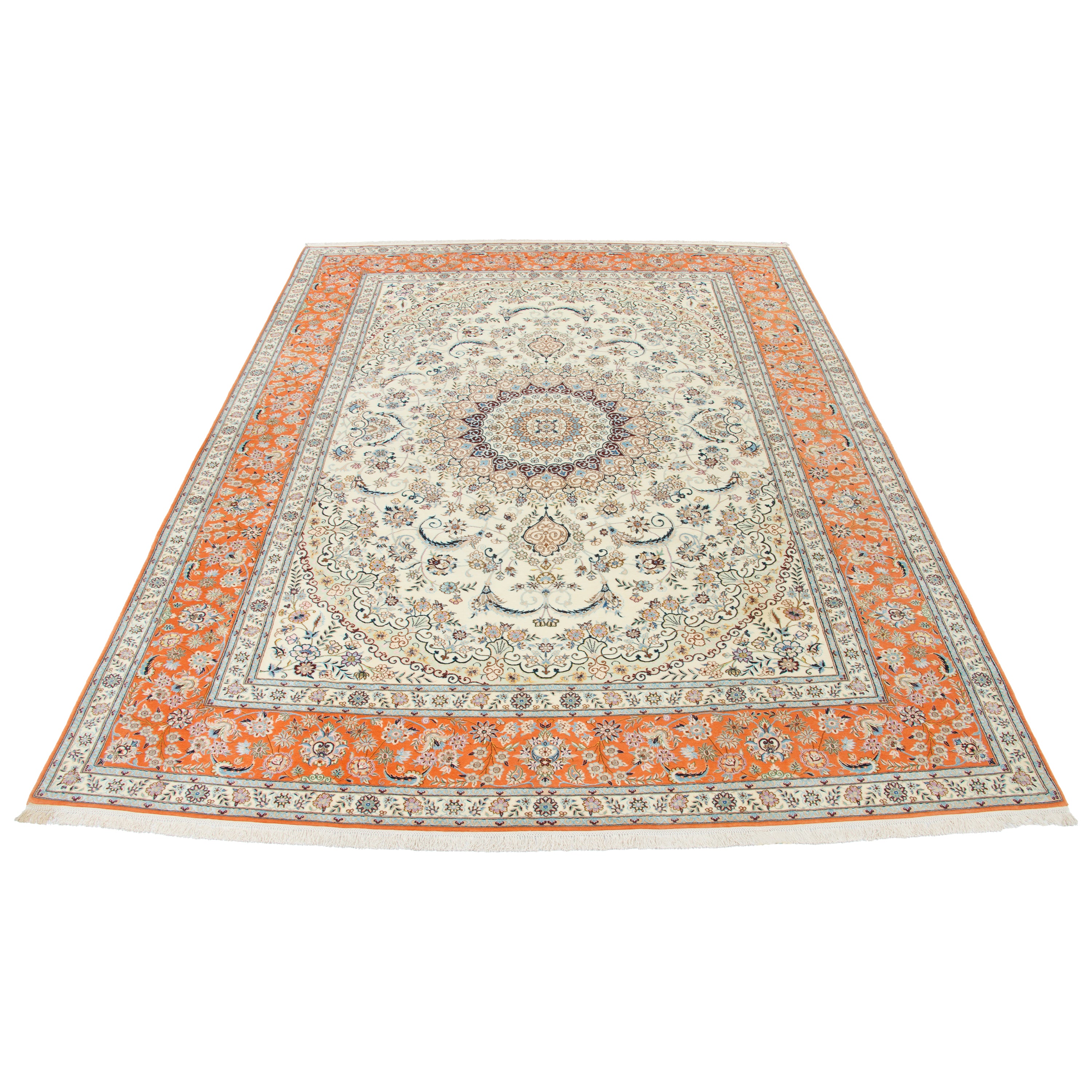 فرش دستباف نایین - لچک ترنج | پرز ابریشم / چله ابریشم | 293 × 405 سانتیمتر | کد محصول 11100670