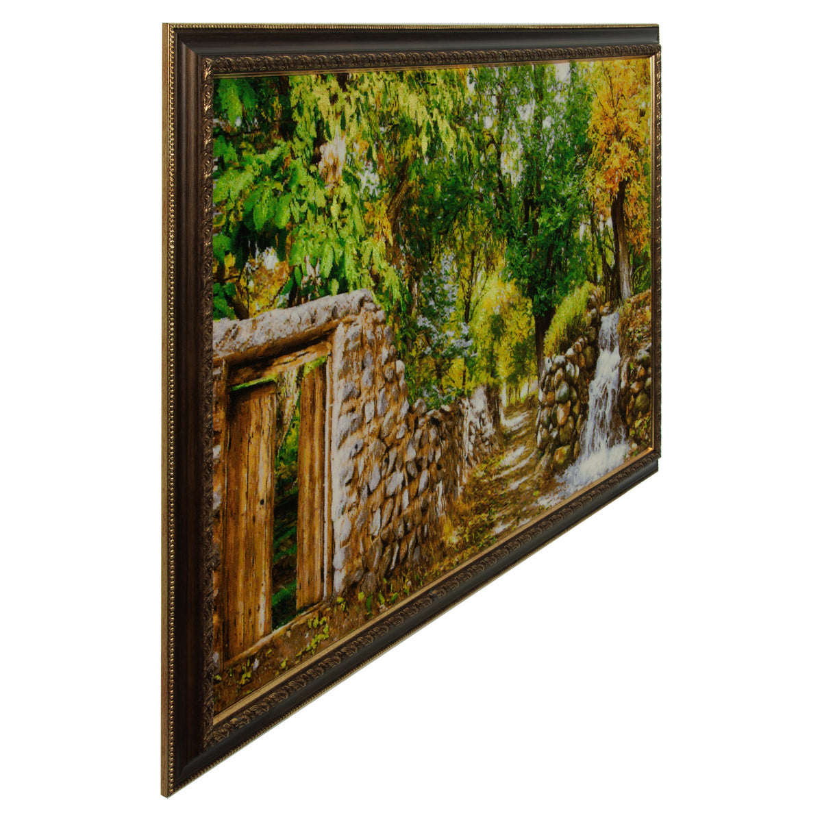 Tabriz Handmade Pictorial Carpet, Landscape, Wool & Silk on Silk, Colorful, 55 × 102 cm — 70001518
