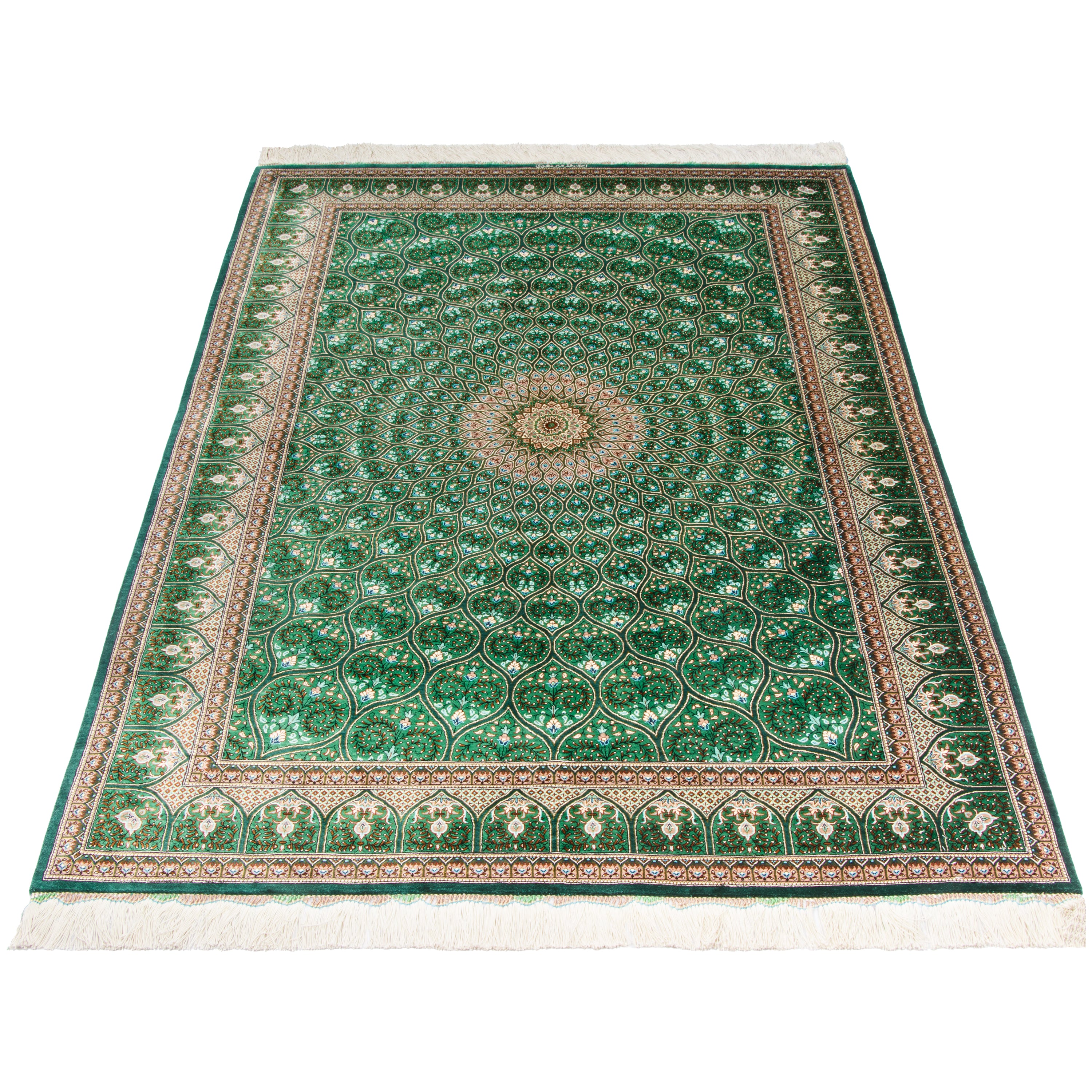 Qom Handmade Carpet — Gonbadi | Full Silk | 130 × 195 cm | SKU 10200493