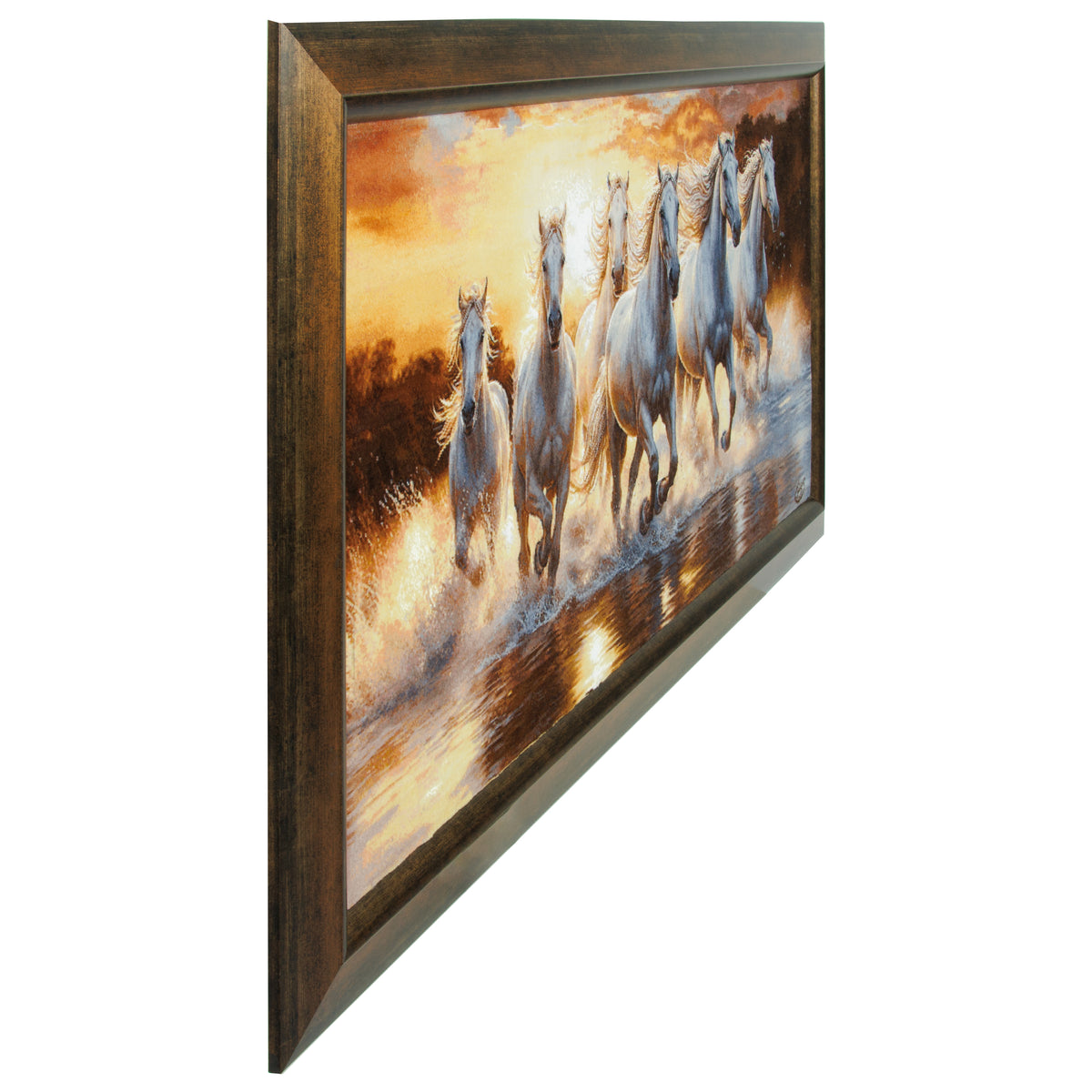 Tabriz Handmade Pictorial Carpet, Horse, Wool & Silk on Silk, Colorful, 58 × 120 cm — 70001515