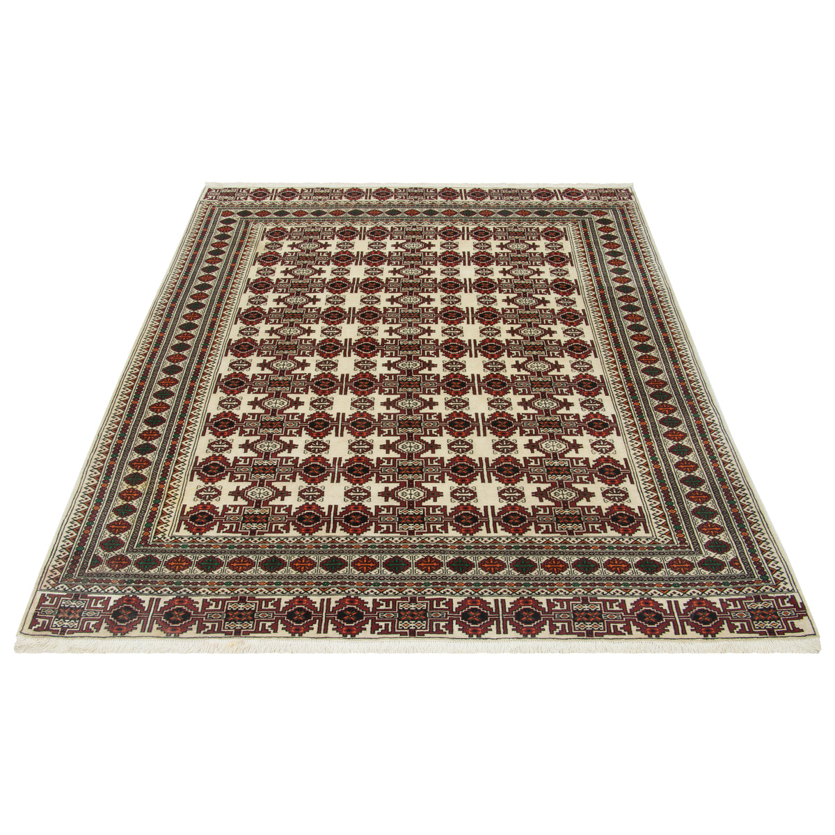 فرش دستباف طرح سراسر تمام پشم کرم ترکمن 210 × 290 سانتیمتر کد 1016712